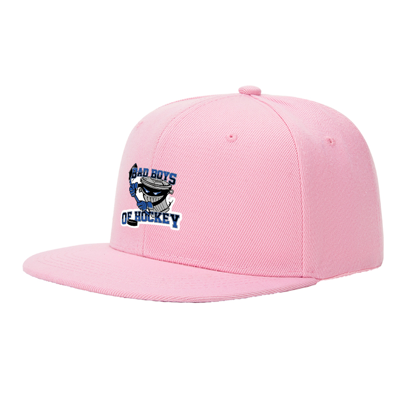 Flat Brim Baseball Cap Bad Boys of Hockey Trash Can Mascot Design Streetwear Underground Skate Style for Hockey Rink Skate Park Urban Athletes and Streetwear Enthusiasts