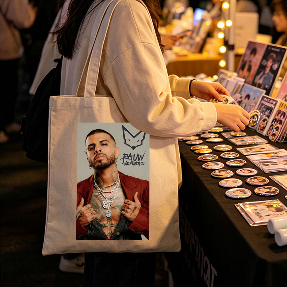 Rauw Alejandro Pose with Tattooed Chest and Multiple Necklaces in Red Blazer - Canvas tote bags