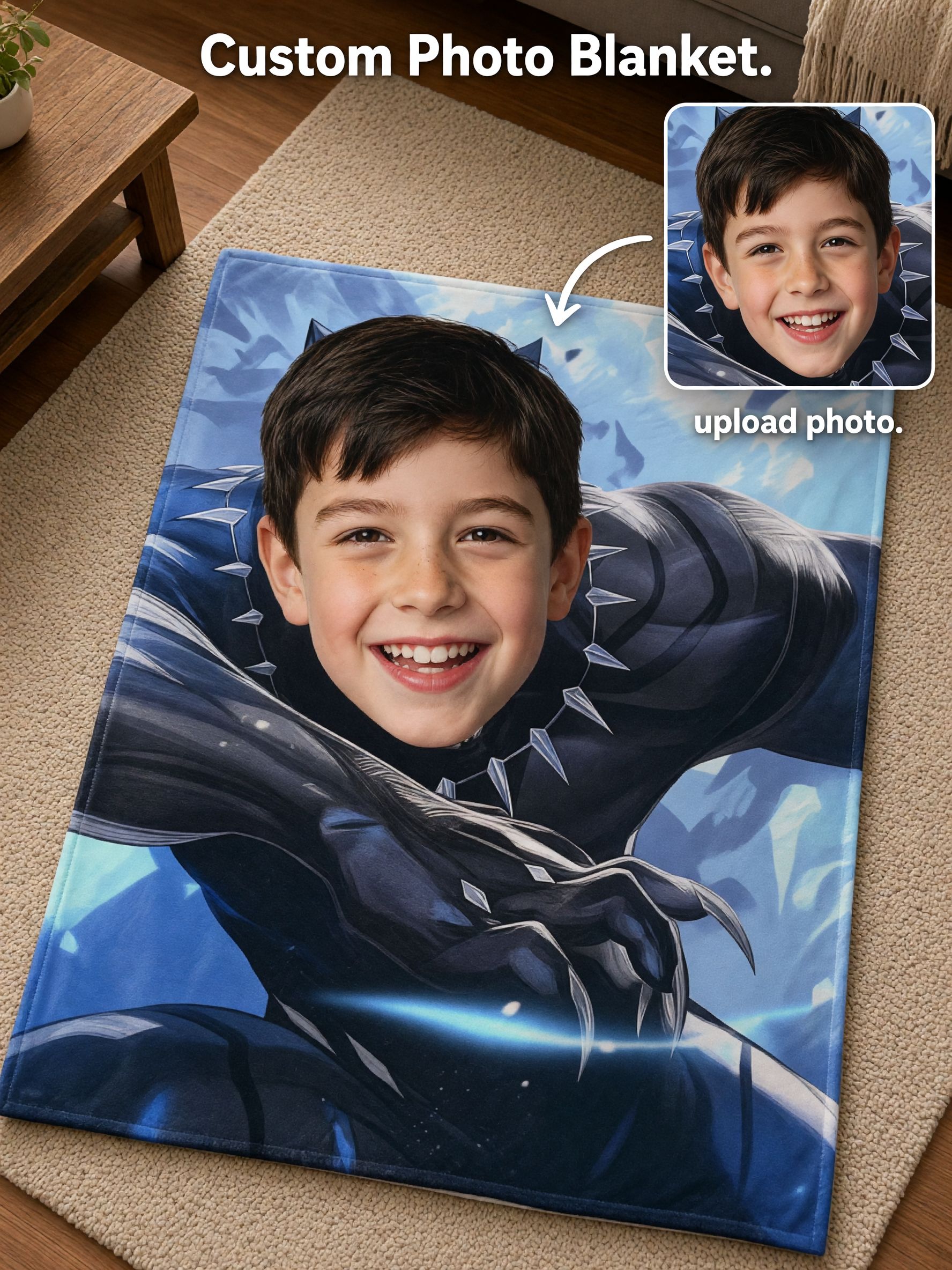 Personalized Face Superhero Fleece Blanket Custom Photo Throw Ultra Soft Warm Bedding Heroic Gift for Kids Boys