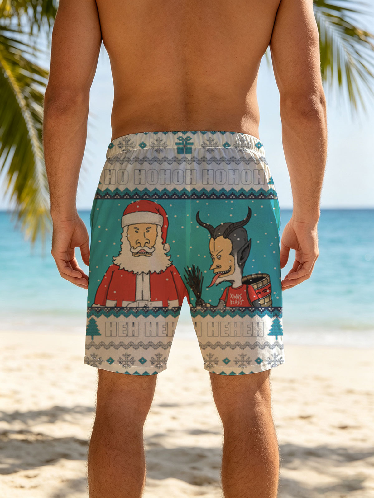 Santa and the Xmas Beast: Ho Ho Ho, Heh Heh Heh -  Beach shorts