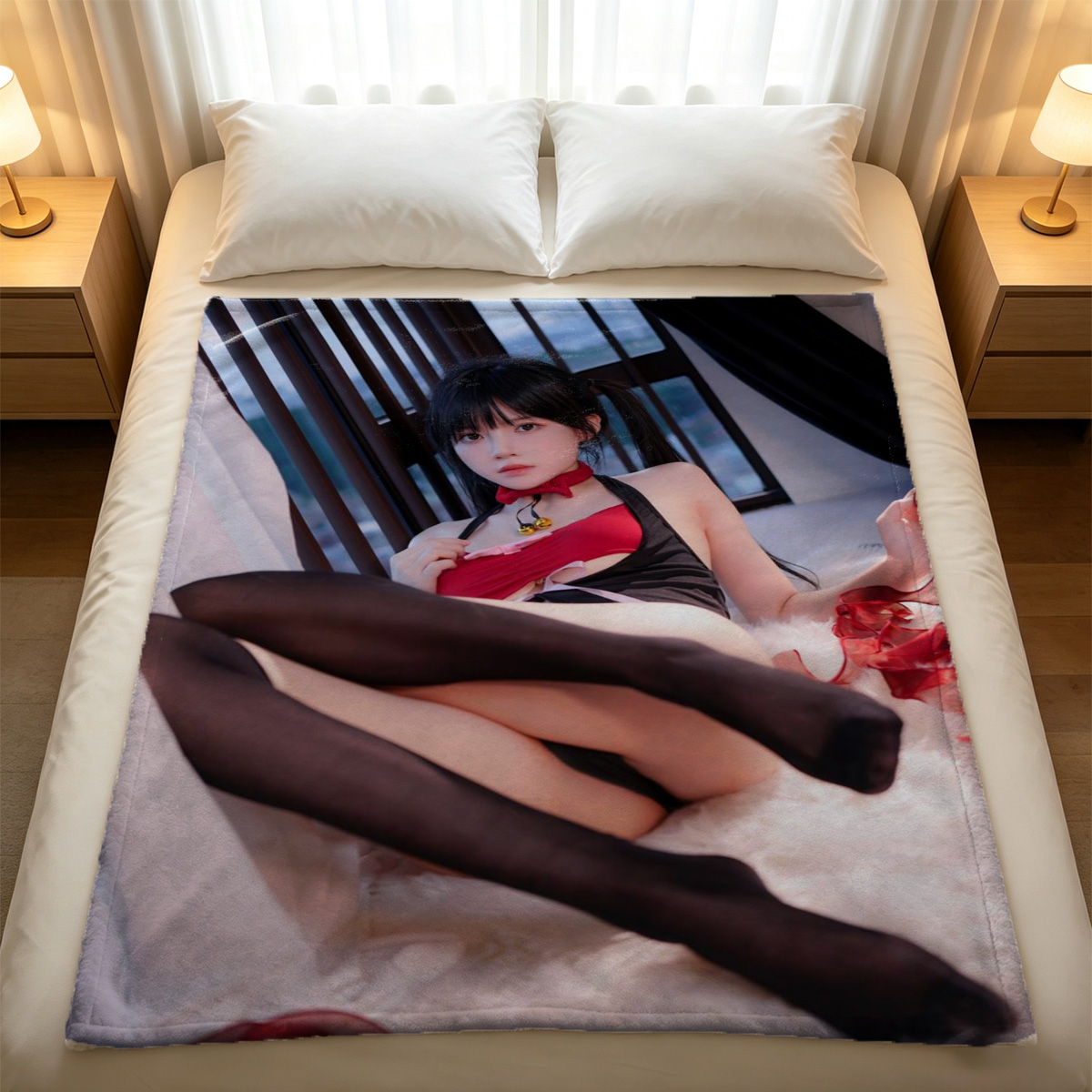 Nude Blonde on All Fours on Bed - Blanket