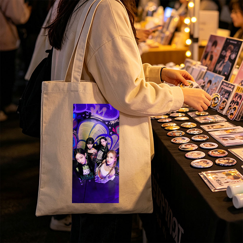 Aespa Members Pose in Vibrant Graffiti Room with Purple Lighting and Bold Streetwear Styles - Canvas tote bags