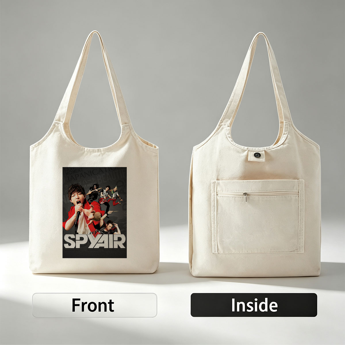 SPYAIR Band Performance Poster Featuring Dynamic Members with Instruments and Energetic Pose - Canvas shoulder bags/