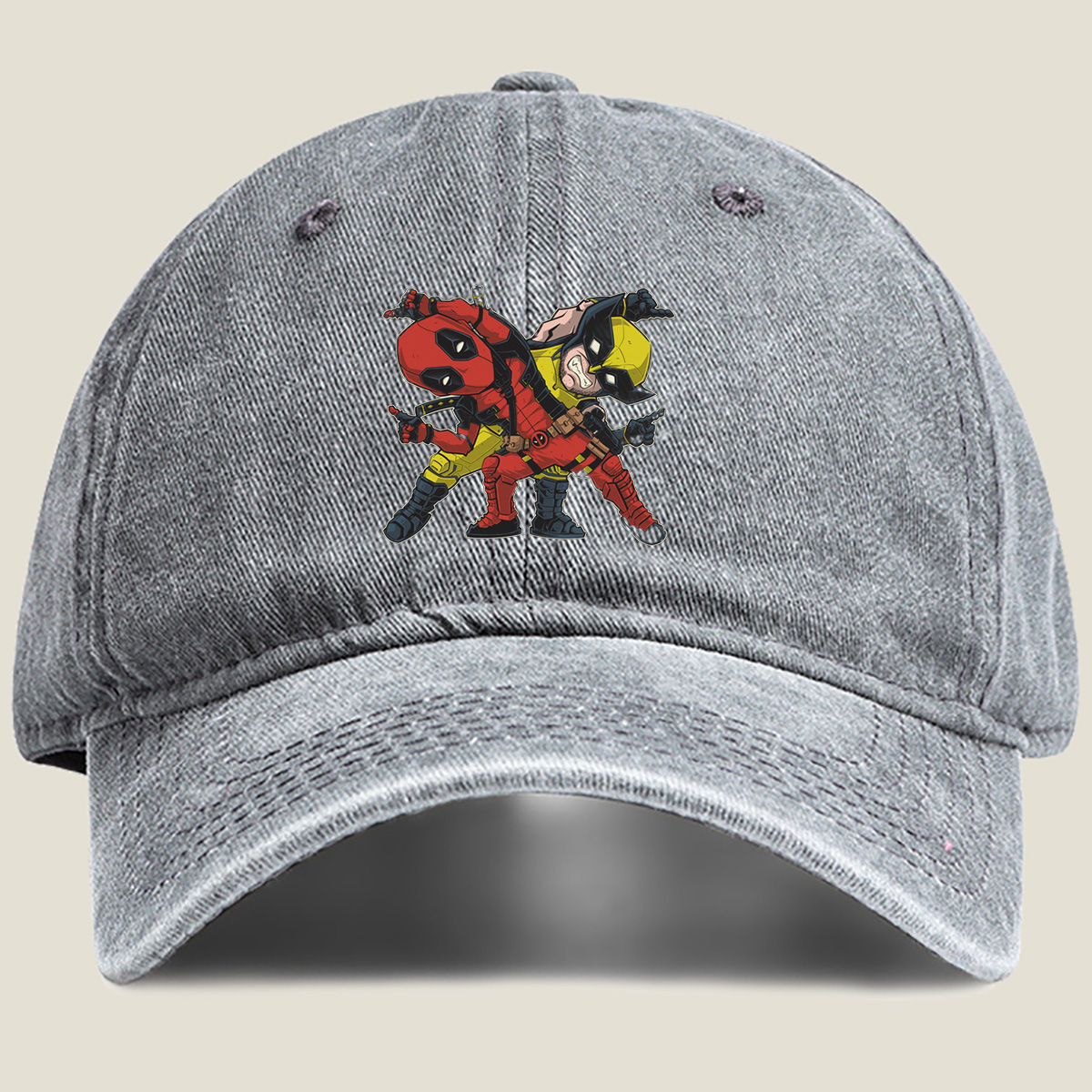 Deadpool and Wolverine Chibi Art - Washed Denim - Baseball Cap