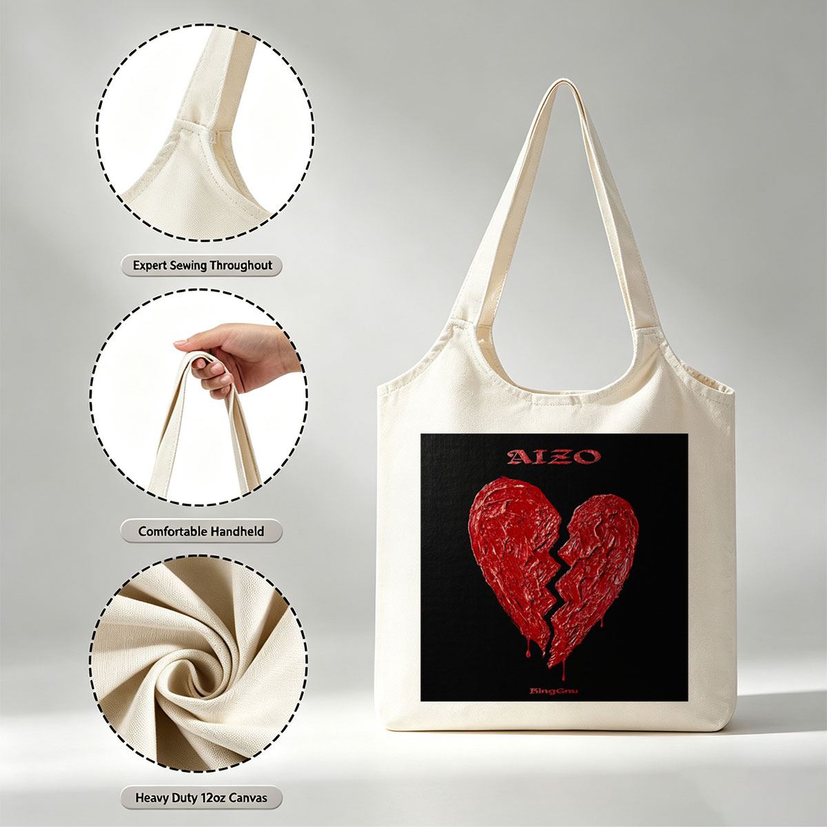 Binggnu Heartbreak Scene with Broken Red Heart on Black Background - Canvas shoulder bags/