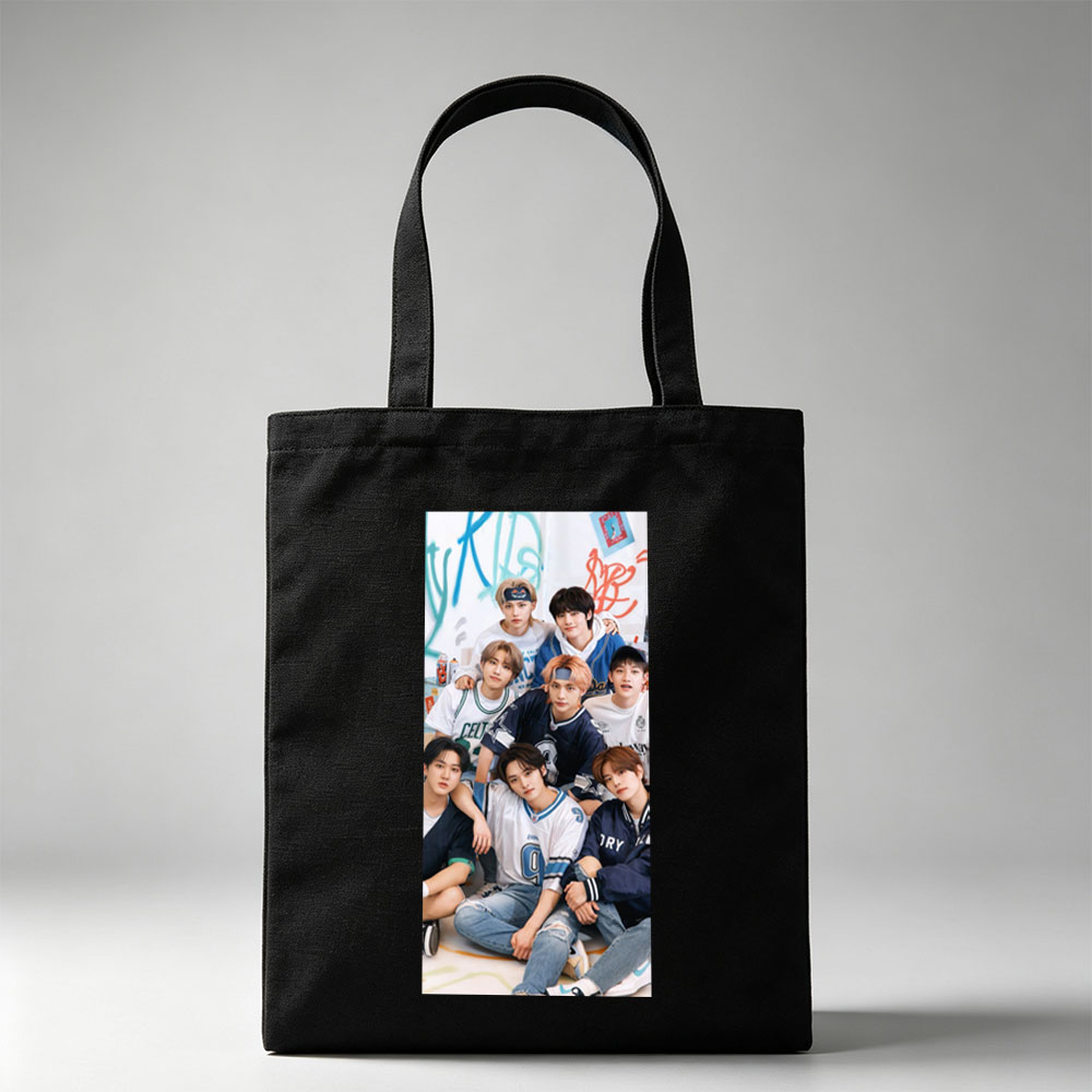 ENHYPEN Group Photo in Casual Sportswear Pose Together on Colorful Background - Canvas tote bags