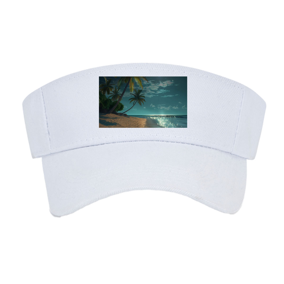 Moonlit Tropical Beach with Palm Trees and Shimmering Water -  Visor cap