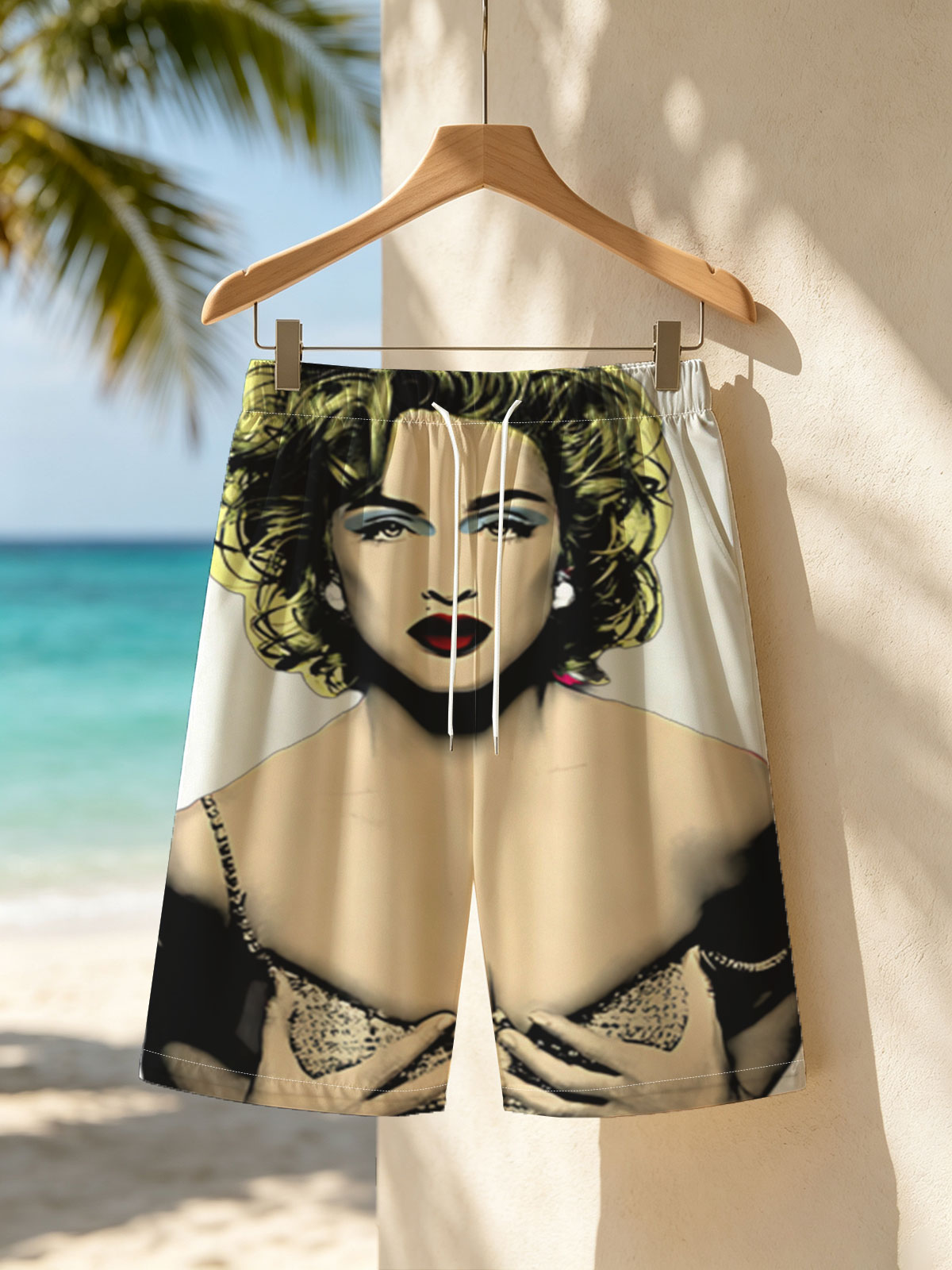 Marilyn Monroe in a Glamorous Pose with Bold Makeup and Iconic Hairstyle -  Beach shorts