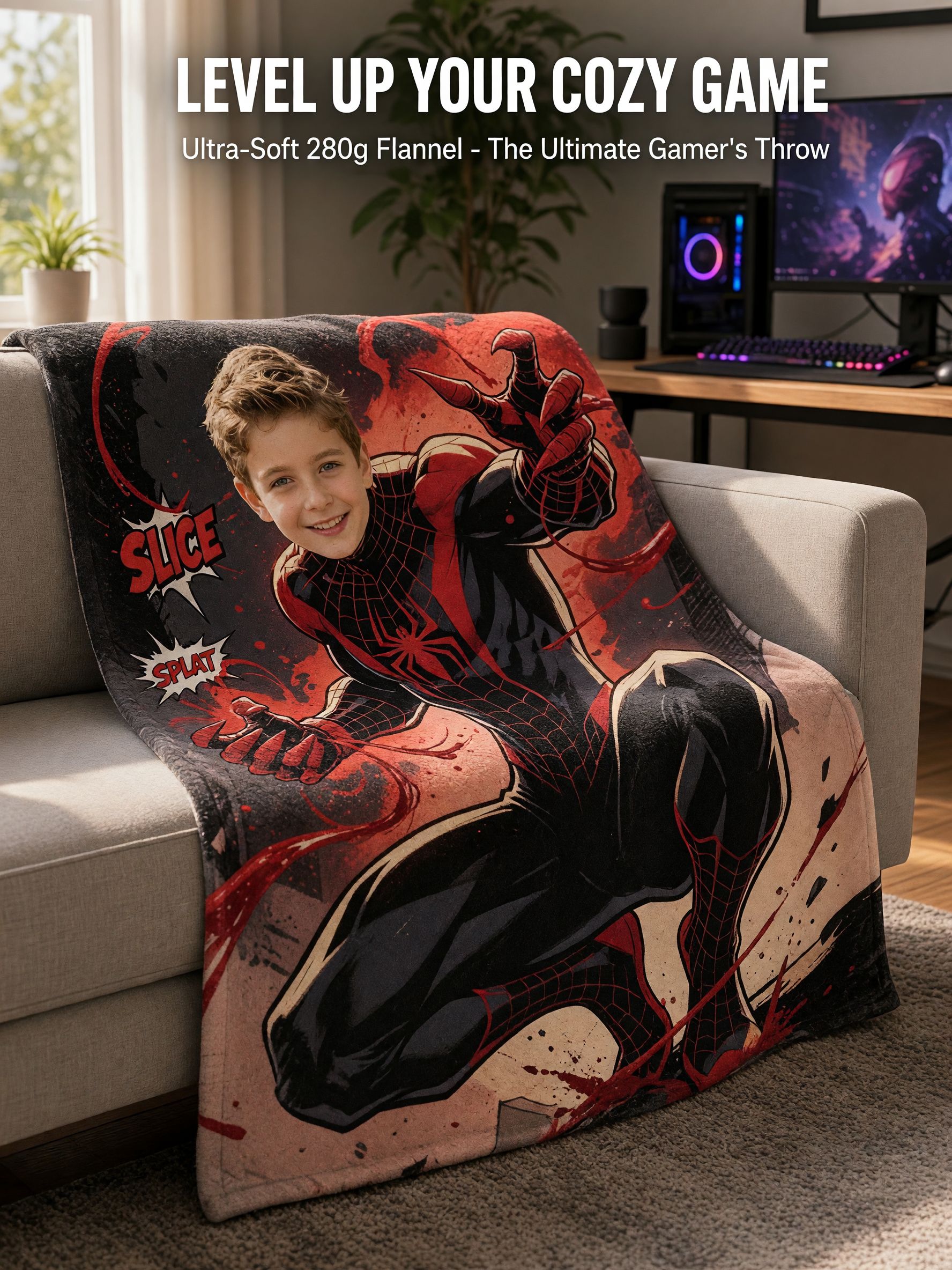 Custom Photo Superhero Blanket, Personalized Face Flannel Fleece Throw, Cozy Comic Gift for Kids and Superhero Fans