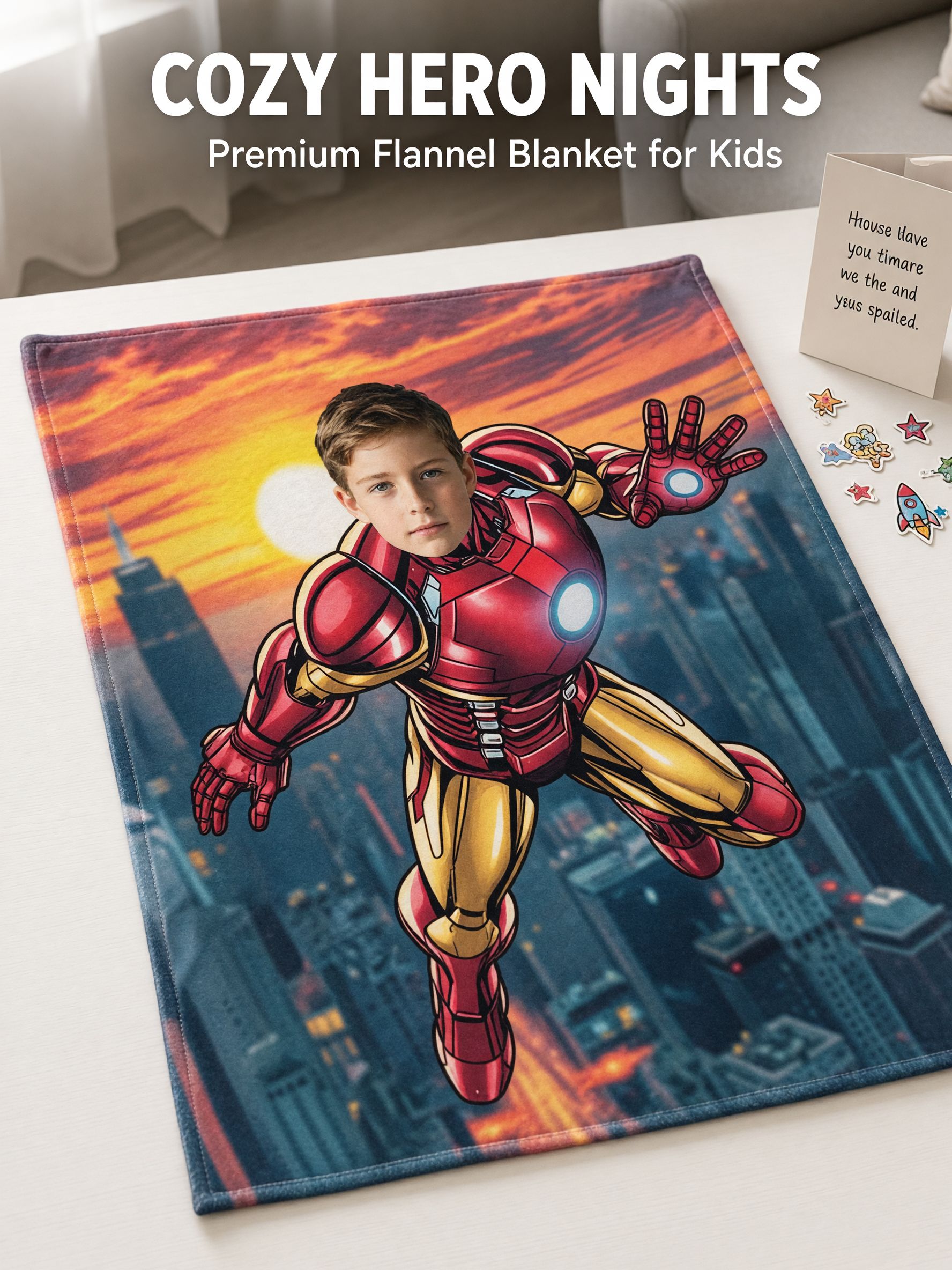 Custom Face Photo Superhero Flannel Blanket Ultra Soft Anti Pilling Personalized Keepsake Gift for Kids and Adults
