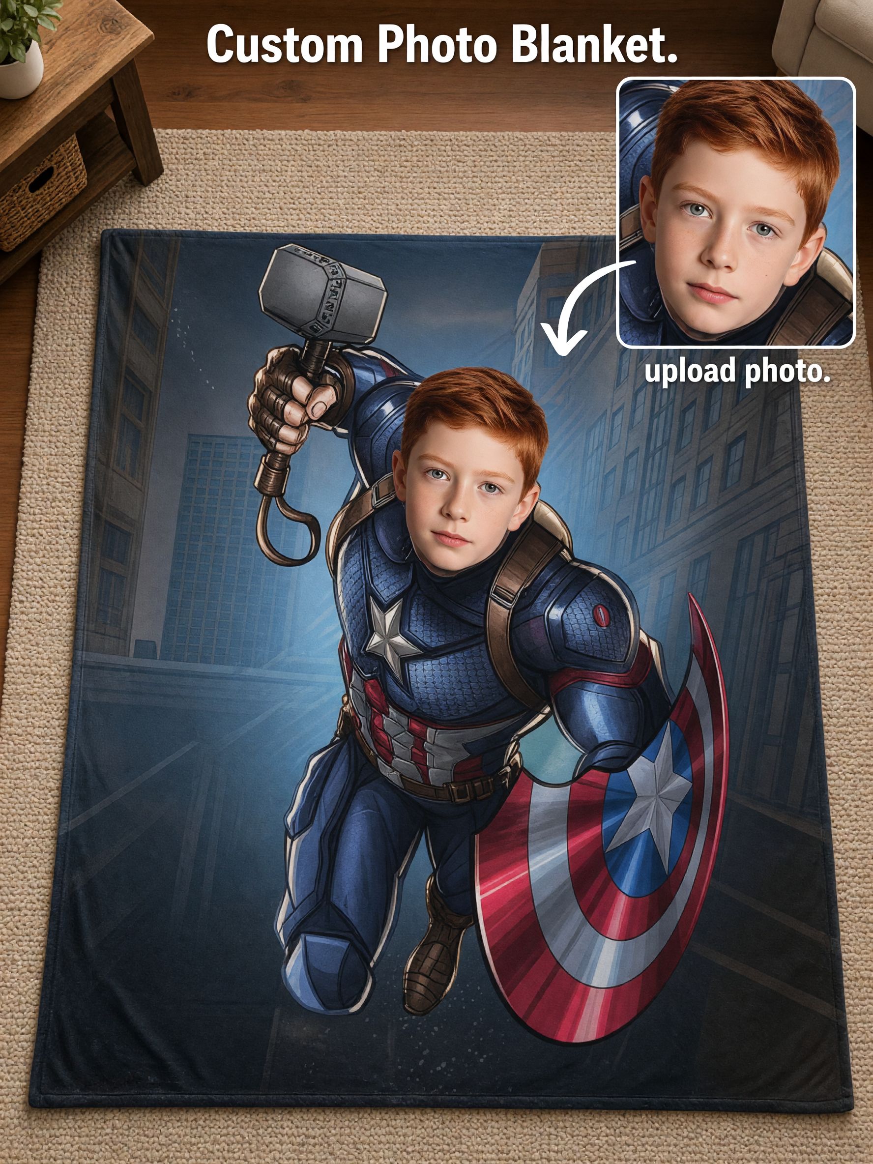Custom Superhero Face Photo Blanket Ultra Soft Flannel Fleece Throw Cozy Personalized Gift for Kids and Family