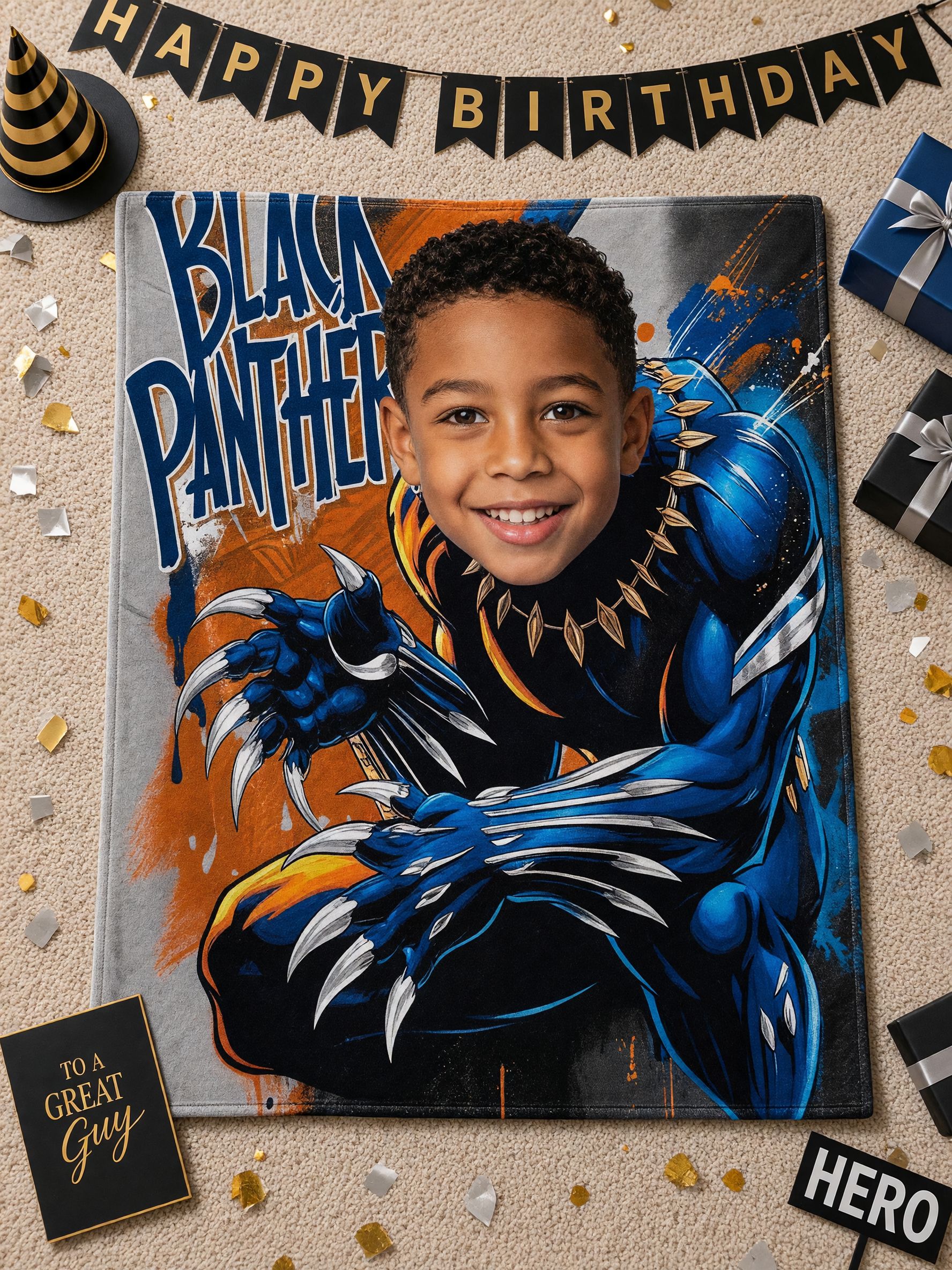 Custom Photo Superhero Flannel Fleece Blanket Personalized Face Portrait Bed Throw Cozy Keepsake Gift for Kids