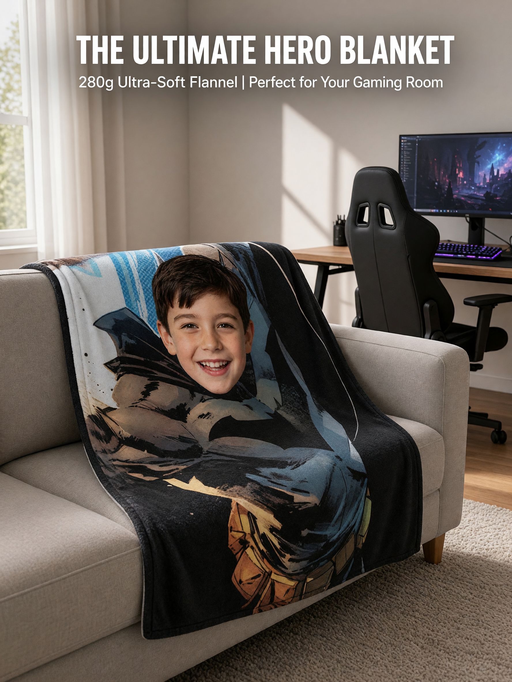Custom Photo Face Blanket Personalized Flannel Fleece Throw Lightweight Anti Pilling Cozy Bed Couch Keepsake Gift