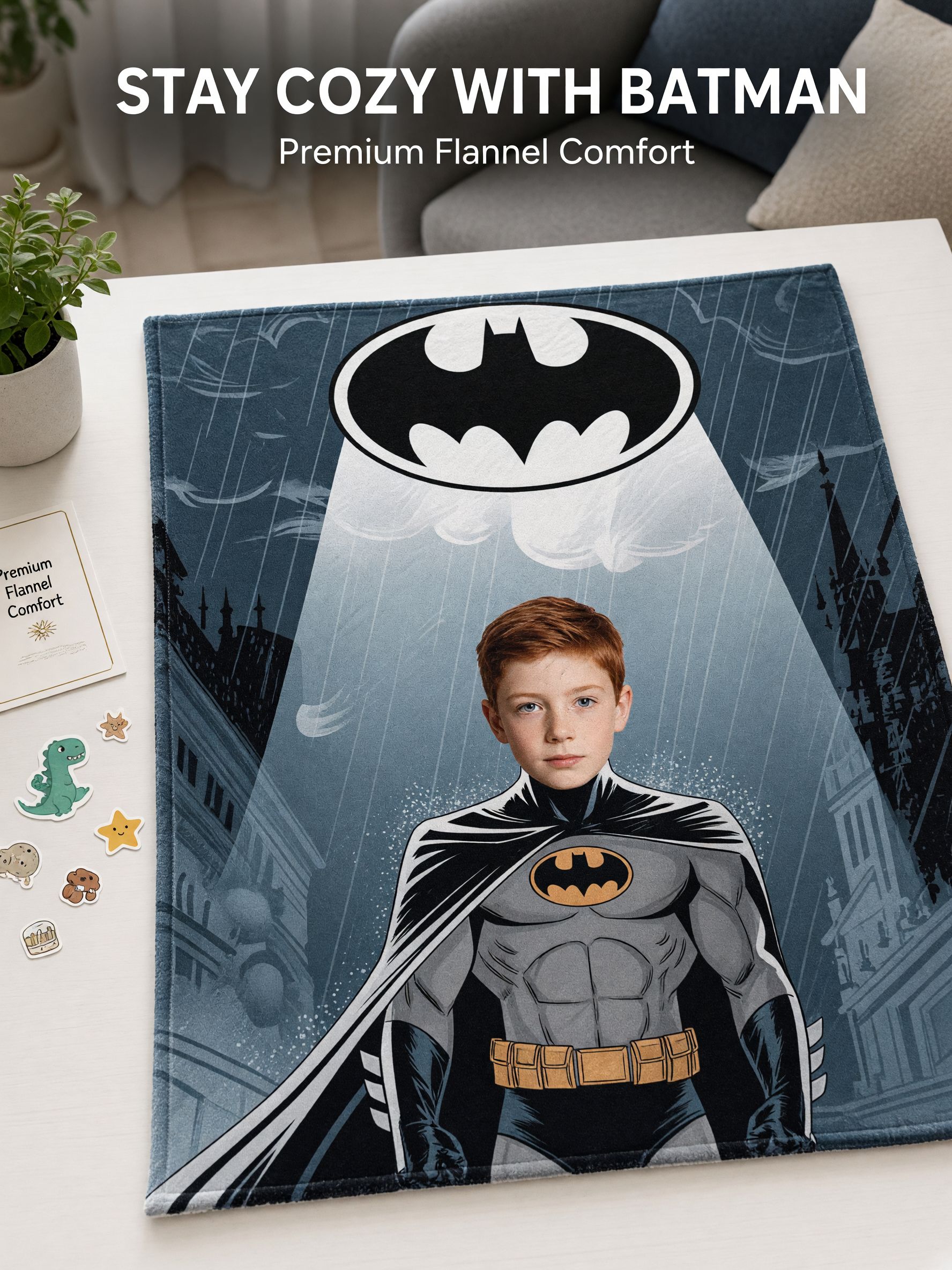Custom Superhero Photo Blanket Personalized Face Flannel Fleece Throw Lightweight Warm Cozy Bedding Keepsake Gift