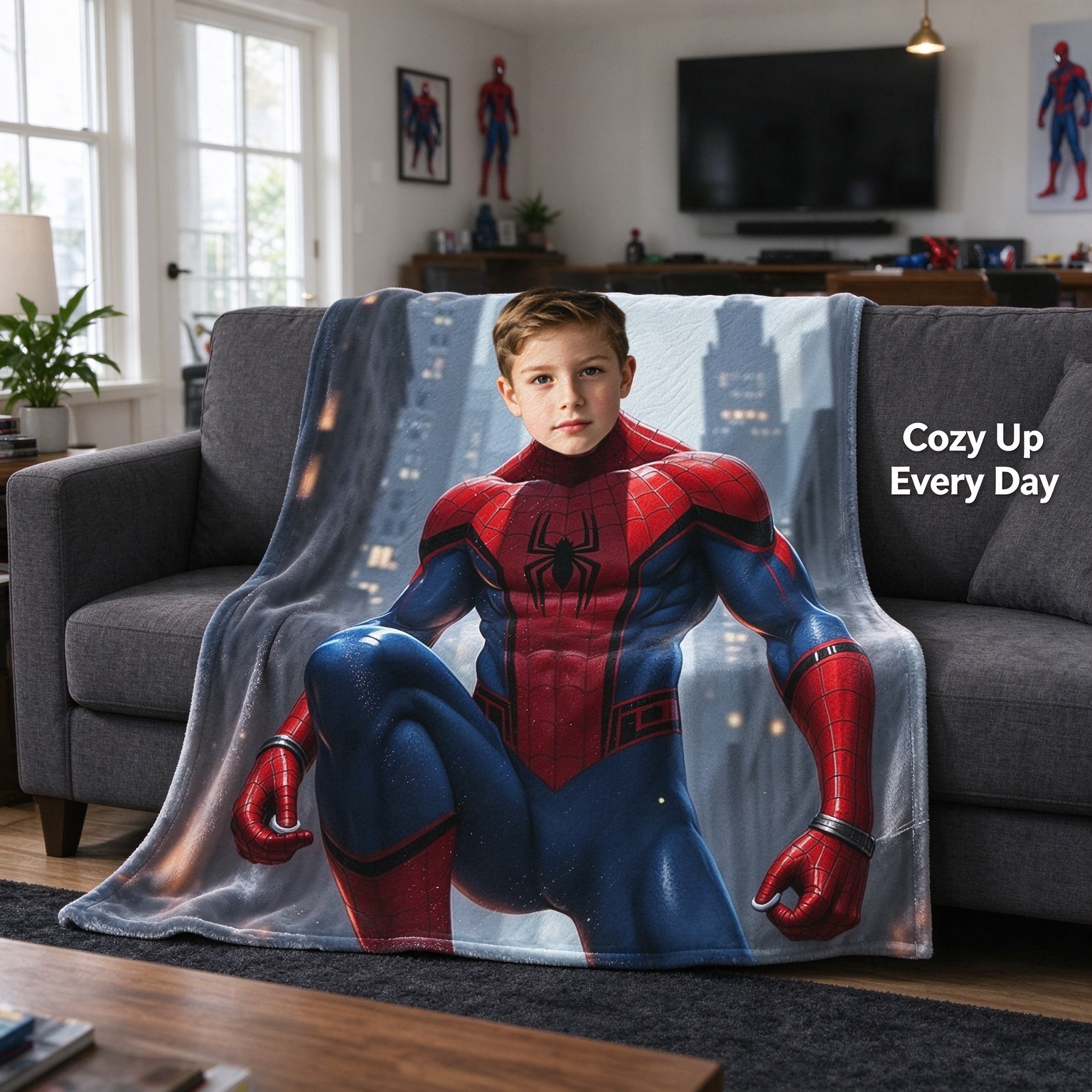 Custom Photo Face Blanket Personalized Superhero Flannel Throw Ultra Soft Fleece Bed Couch Quilt Ideal Gift