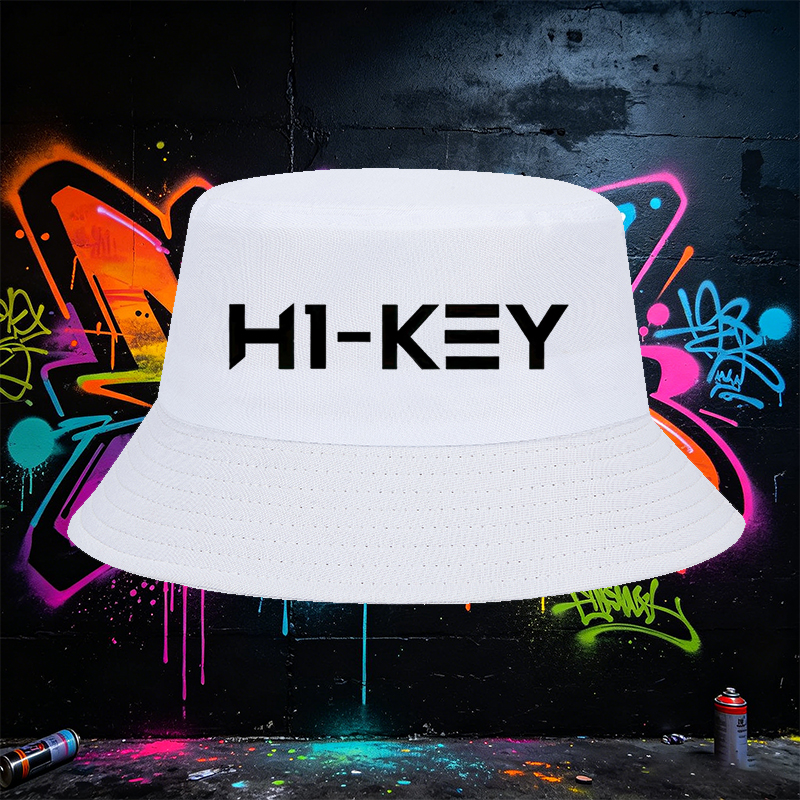 Unisex Fisherman Hat with HI-KEY Logo Print - Classic Adjustable Sun Hat for Outdoor Activities, Travel, and Casual Wear - Perfect for Men and Women Seeking Stylish and Functional Headwear