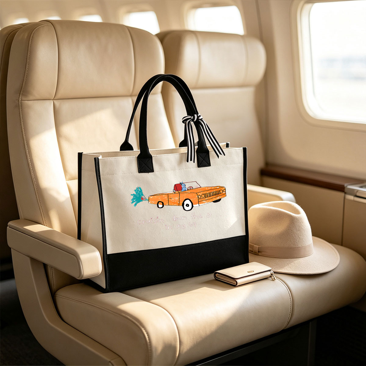Rabbit Cruisin' in a 1964 Convertible Car - Canvas patchwork gift tote bag