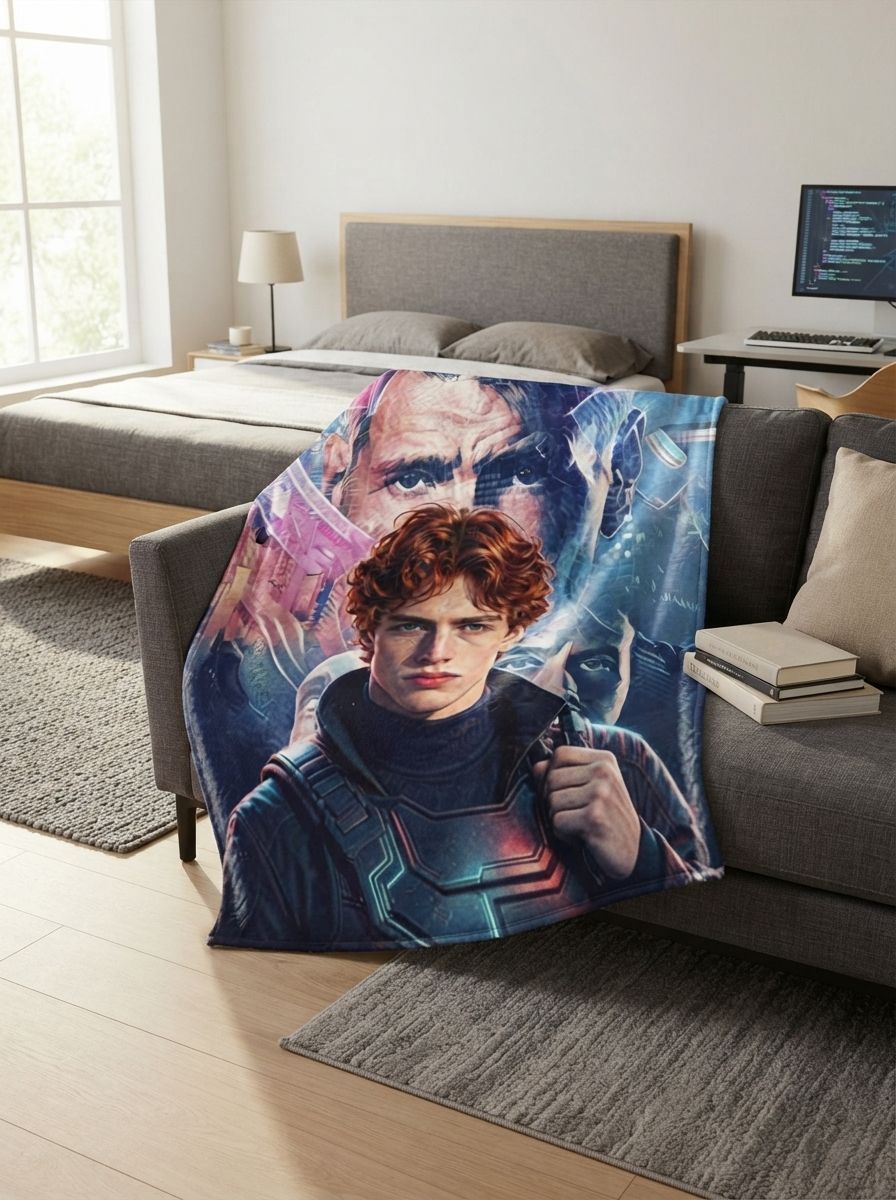 Custom Photo Flannel Blanket Personalized Sci-Fi Face Portrait Ultra Soft Throw for Bed Sofa Cozy Gift