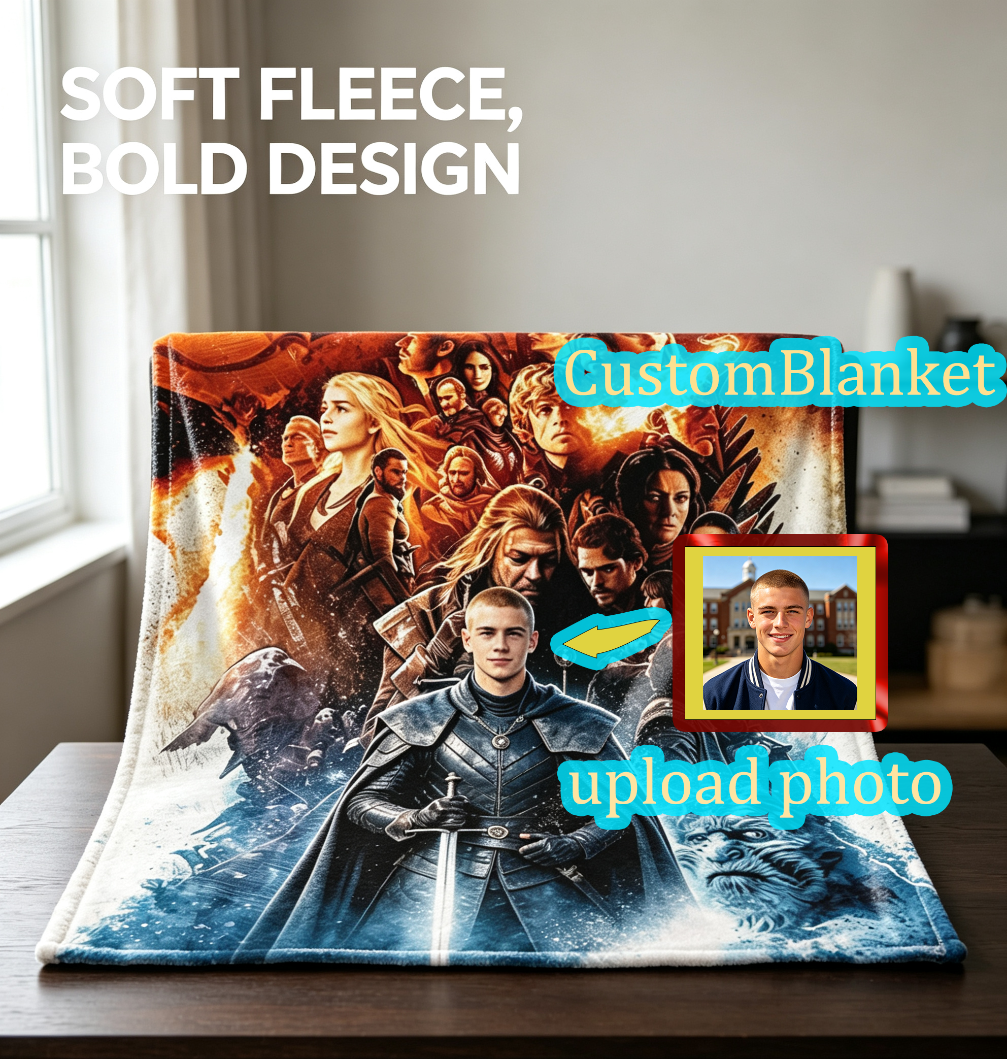 Custom Face Blanket Game of Thrones Characters Flannel Blanket Perfect for Couch Watching or Traveling Ideal Gift for Fans and Collectors