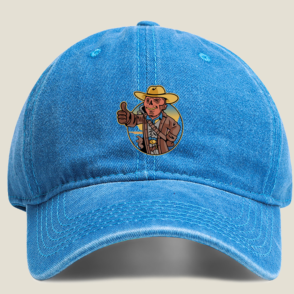 Cowboy Skeleton Thumbs Up - Washed Denim - Baseball Cap