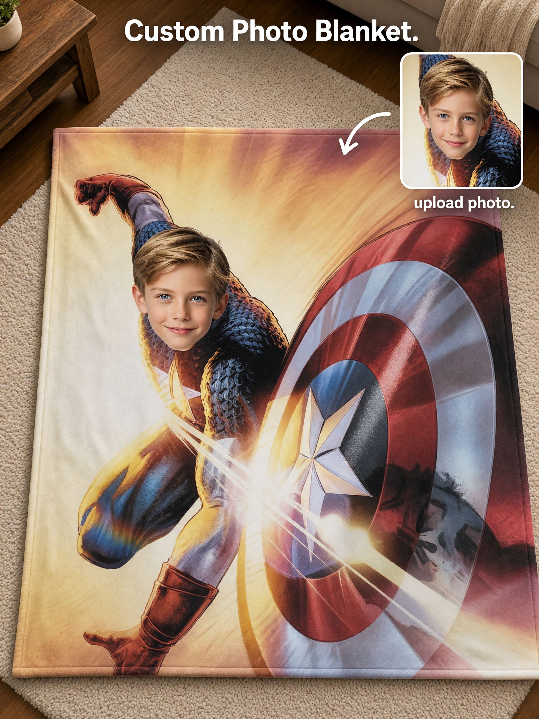 Custom Face Superhero Blanket Personalized Photo Throw Cozy Flannel Fleece Bed Couch Cover Ideal Birthday Gift for Kids