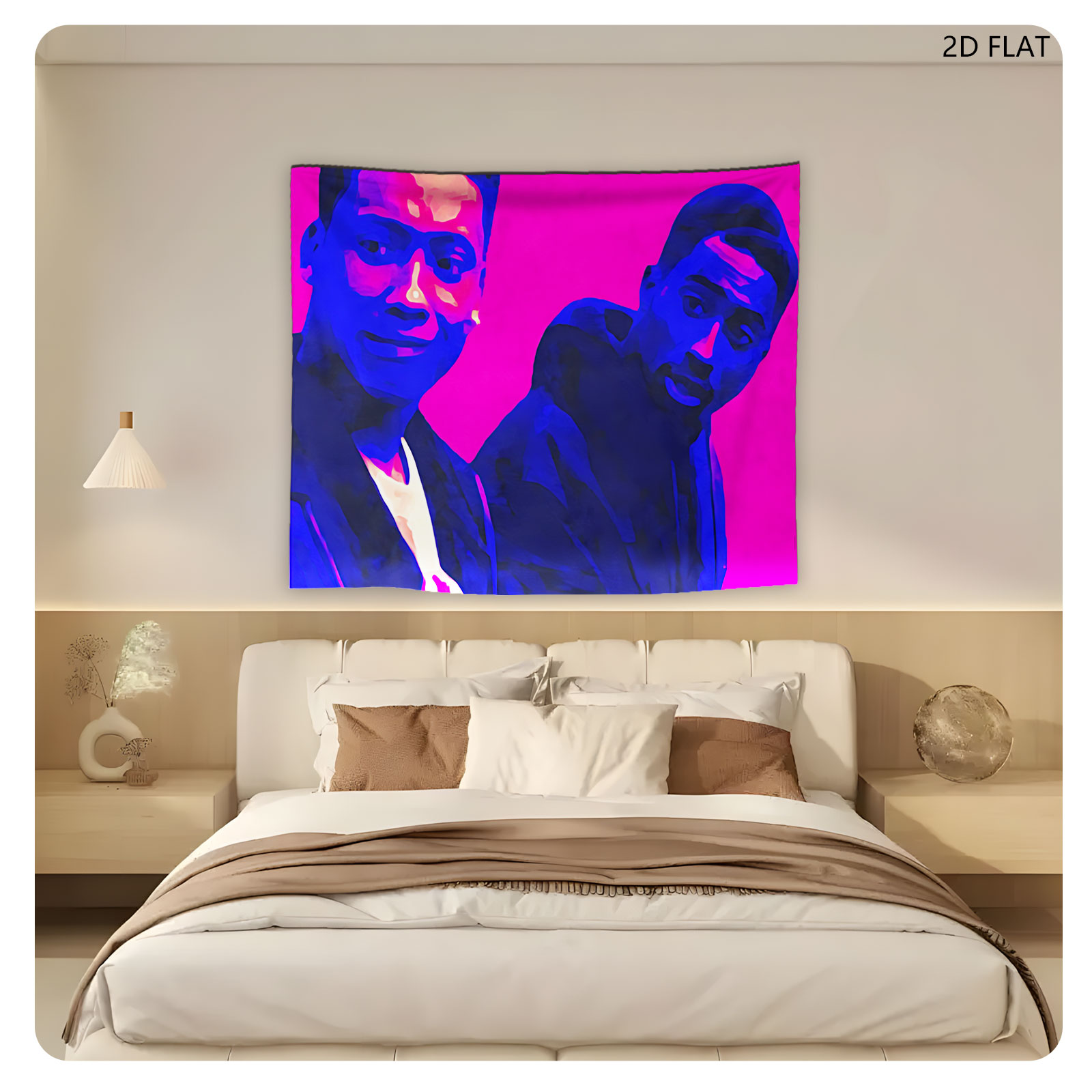 Two Men in Vibrant Pink and Blue Portrait - Tapestry