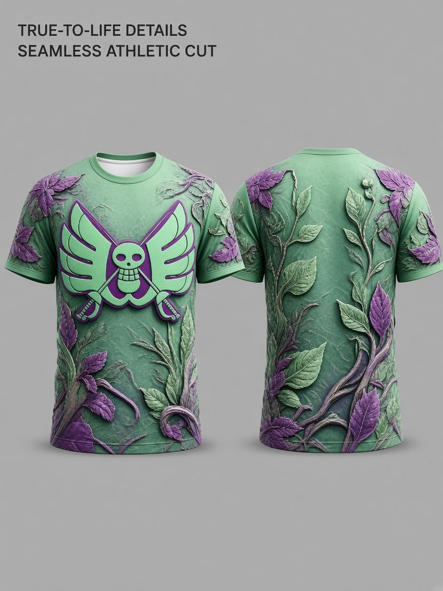 Botanical Pirate Skull 3D Optical Illusion Graphic Tee Breathable Athletic Mesh T-Shirt for Casual and Sports Wear
