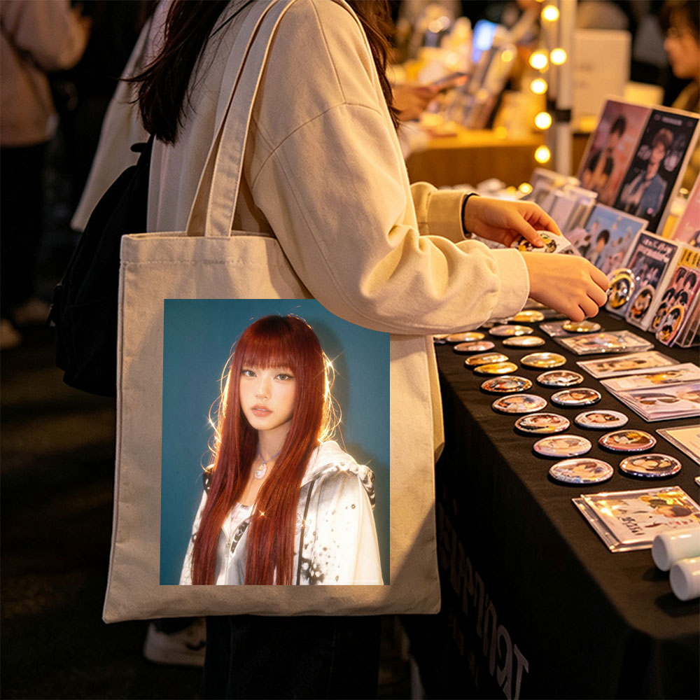 Lisa Blackpink Portrait with Red Hair and Silver Jacket in Studio Lighting - Canvas tote bags