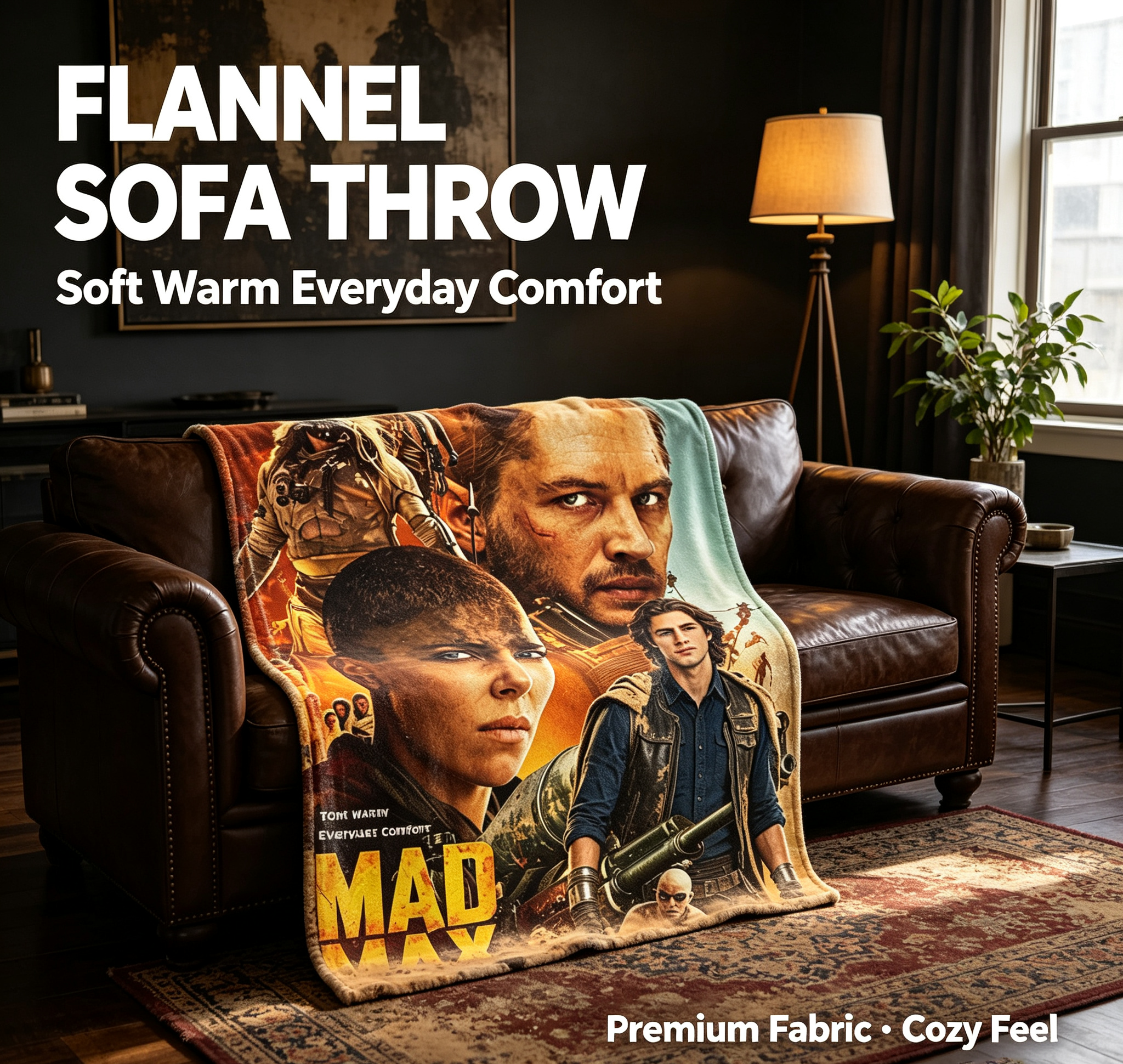 Custom Face Blanket Mad Max Fury Road Flannel Blanket Movie Character Design Perfect for Couch, Bed, or Travel Ideal Gift for Fans and Collectors