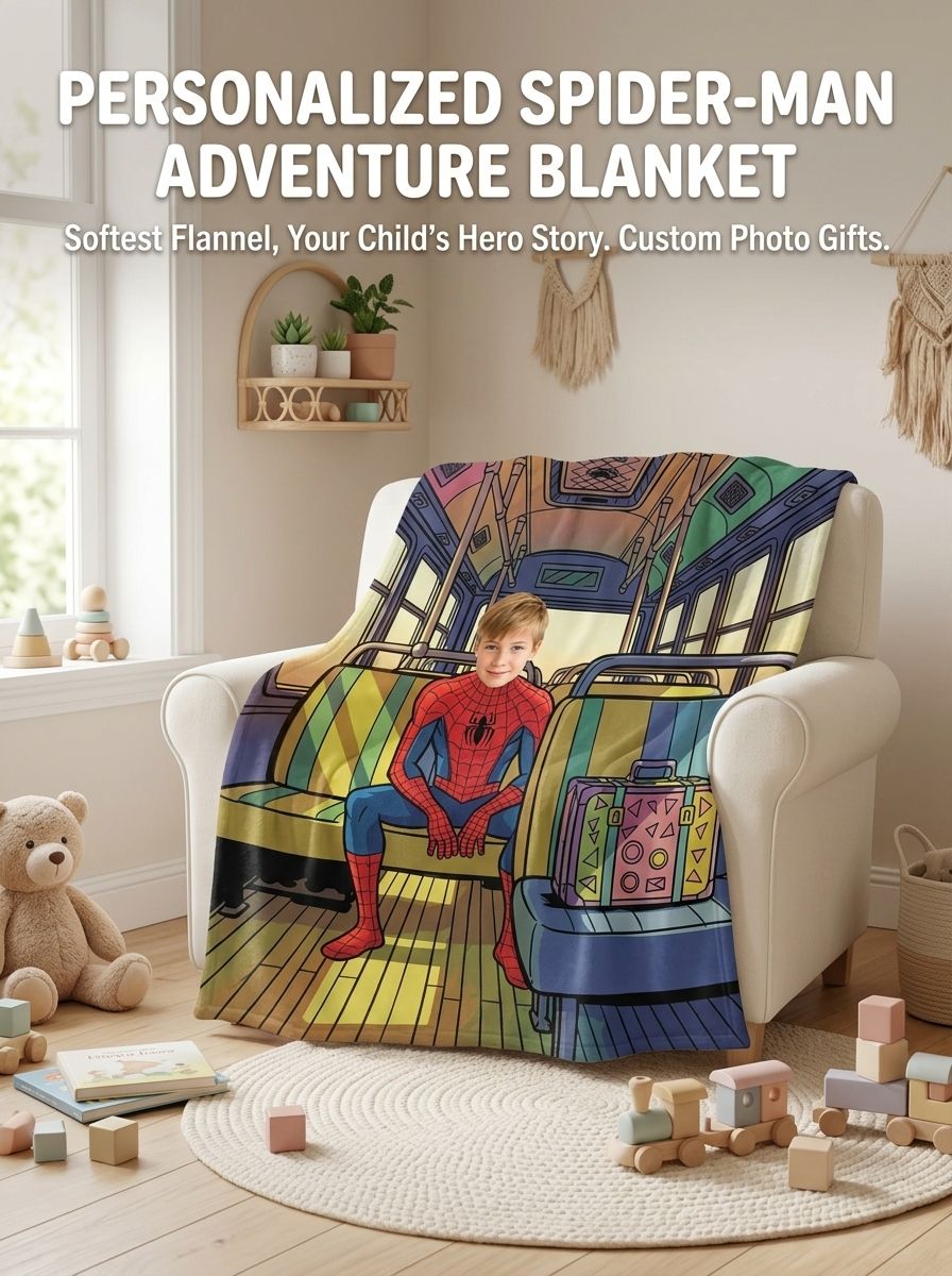 Custom Superhero Photo Flannel Fleece Blanket Ultra Soft Personalized Throw for Kids Bed Sofa Couch and Travel Gift