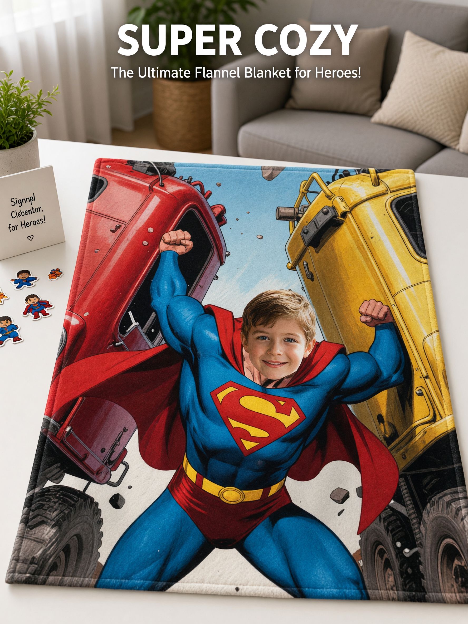 Custom Superhero Face Photo Blanket, Soft Anti-Pilling Flannel Throw for Bed and Couch, Personalized Cozy Keepsake Gift