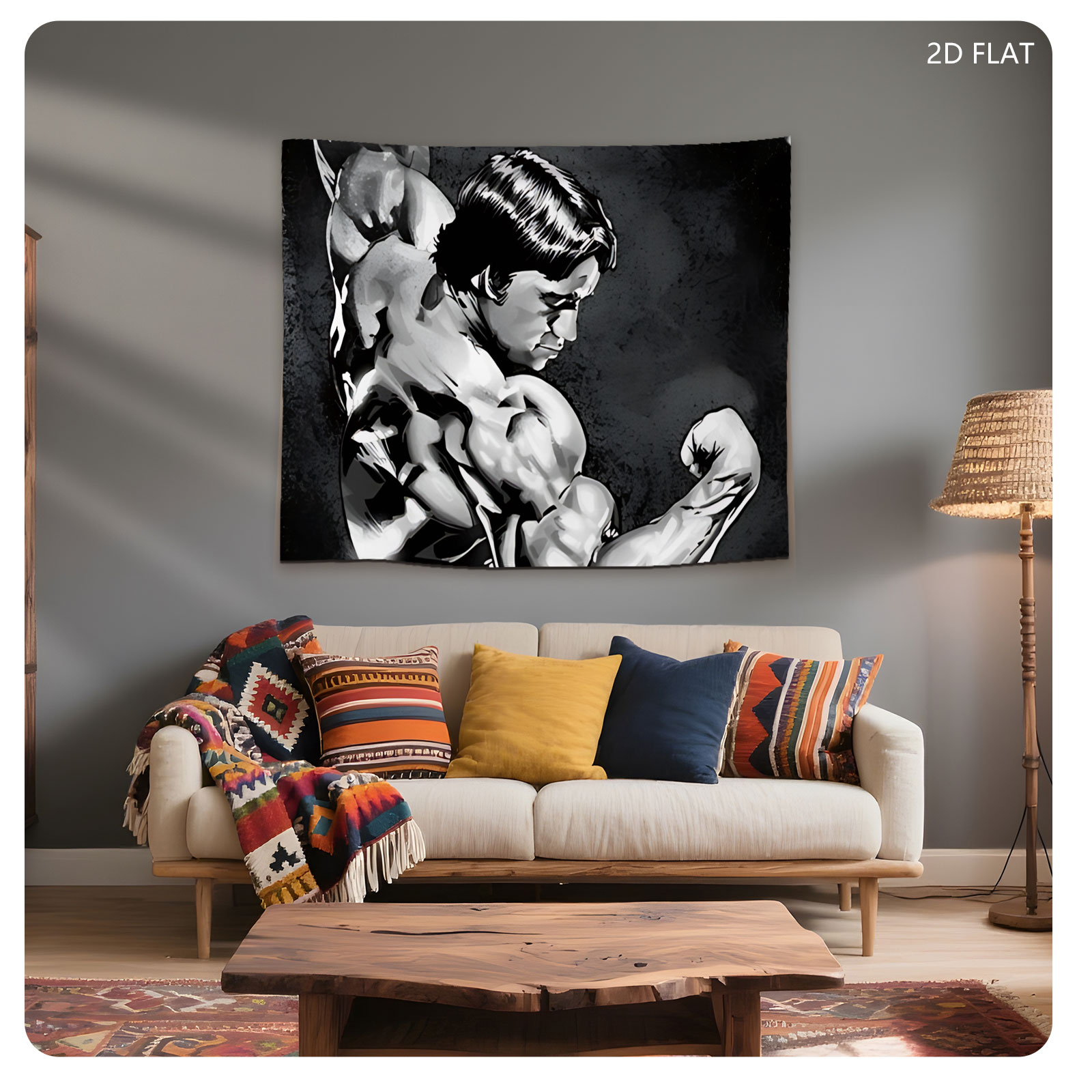 Arnold Schwarzenegger Flexing Muscles in Classic Bodybuilding Pose - Tapestry