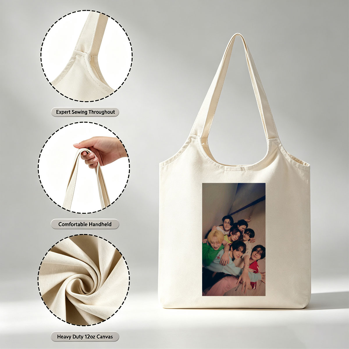 ENHYPEN Group Photo - Close-Up of Members Posing Together in a Cozy Indoor Setting - Canvas shoulder bags/