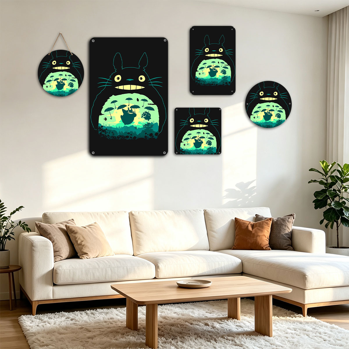 Totoro and Friends Under Umbrellas in a Magical Forest Scene - painting