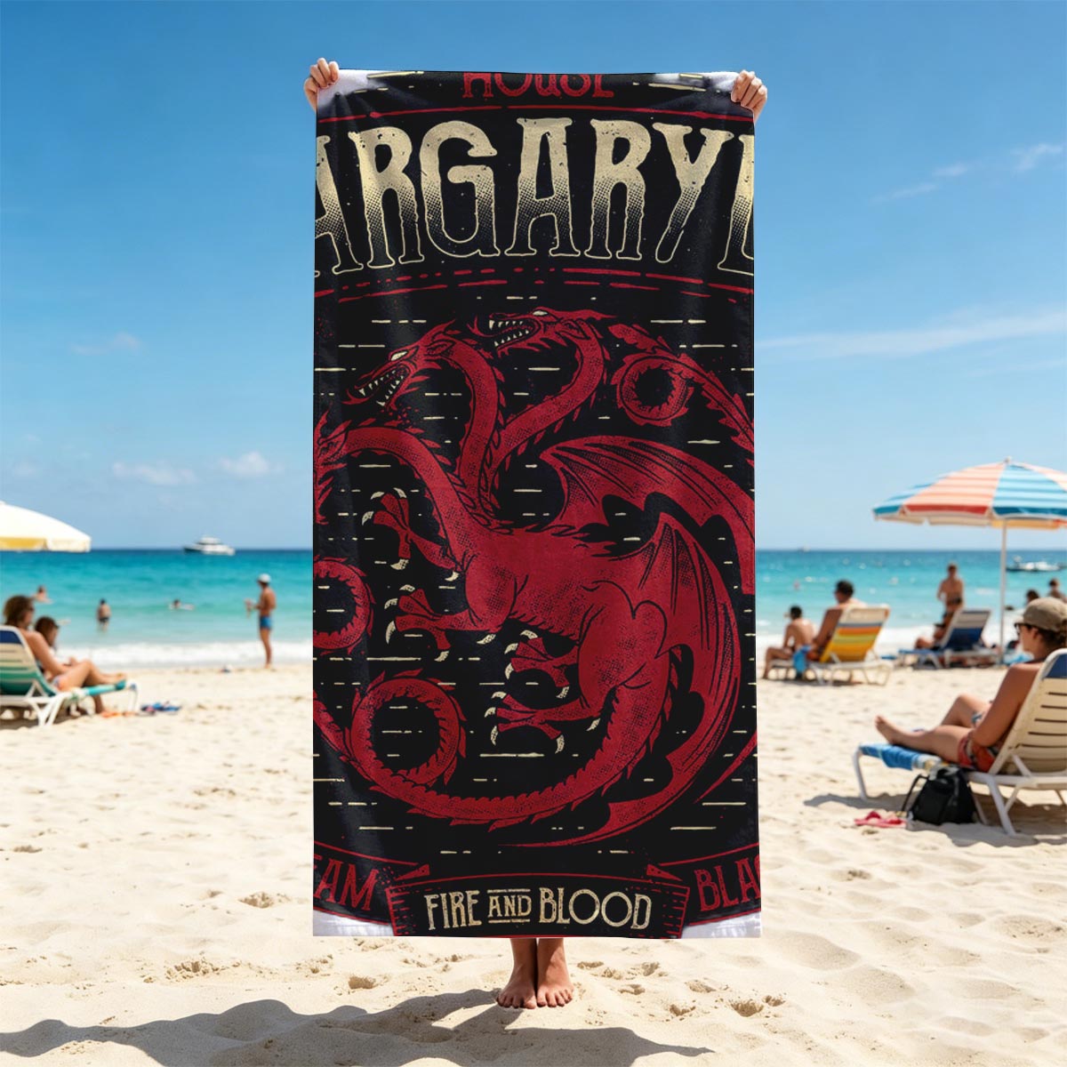 House Targaryen - Fire and Blood, Three-Headed Dragon Symbol - Beach towels