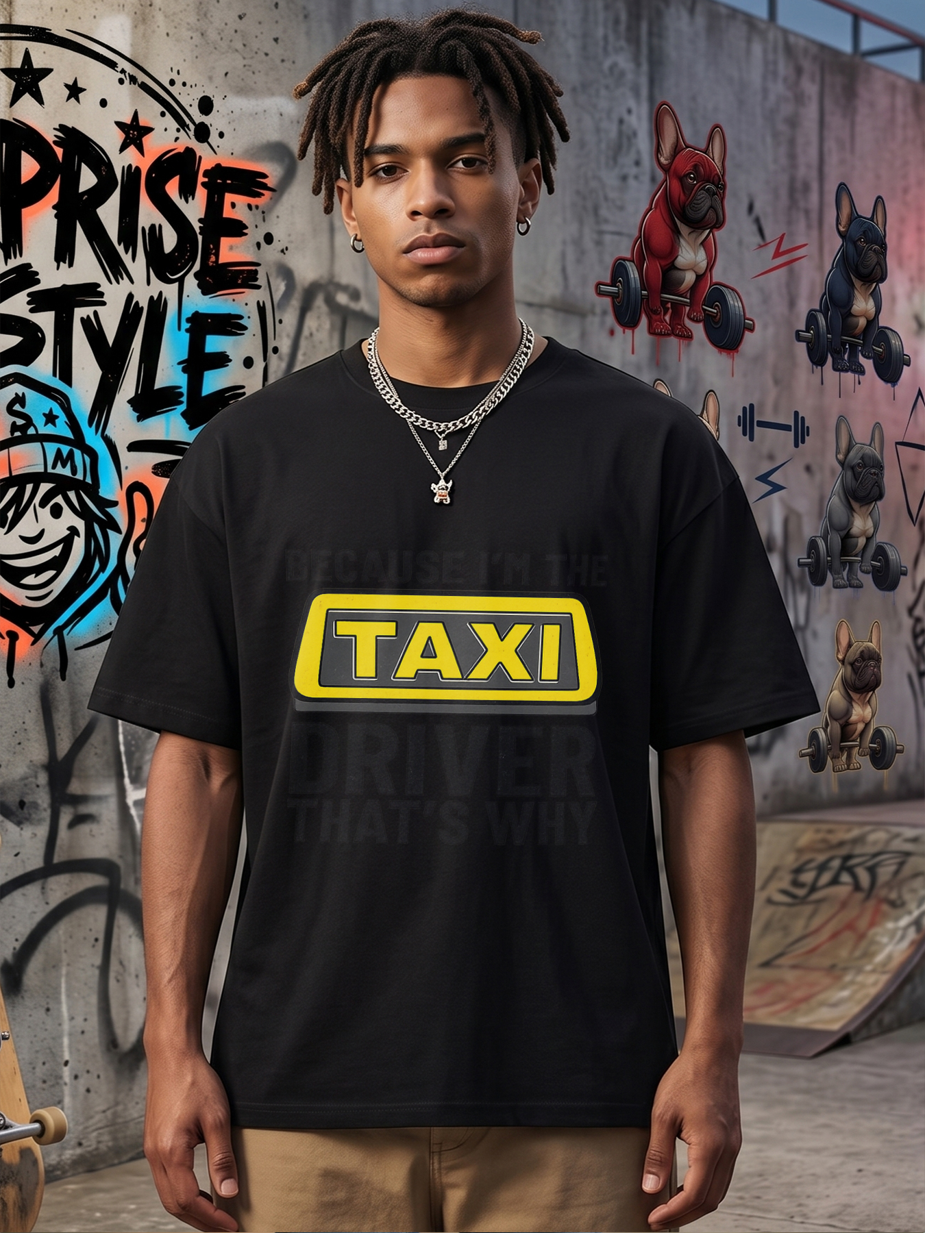 Men's Printed T-Shirt with Taxi Sign and 