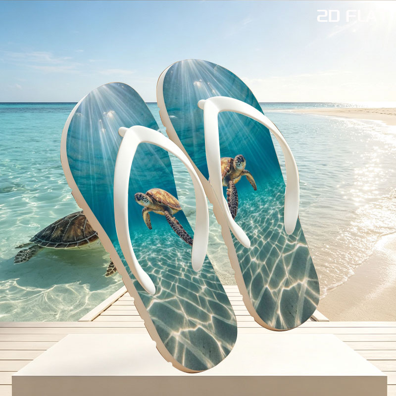 Sea turtle glides through sunlit waters, rays shimmering above. -  flip-flops