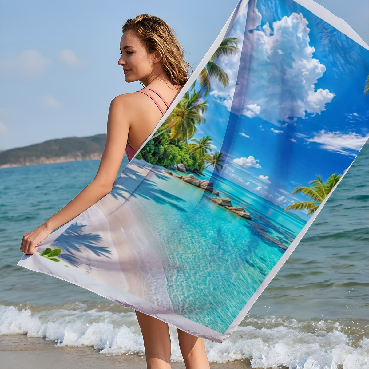 Tropical Beach with Crystal Clear Water and Palm Trees - Beach towels