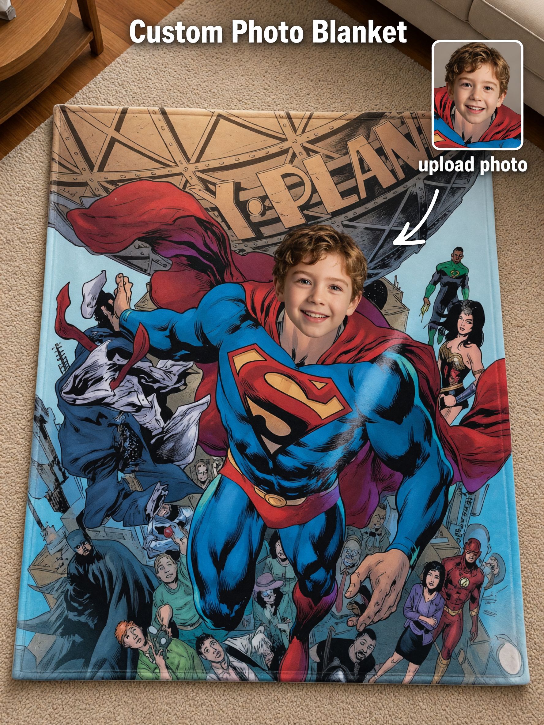 Personalized Custom Face Superhero Flannel Blanket Ultra Soft Cozy Fleece Throw Ideal Gift for Kids