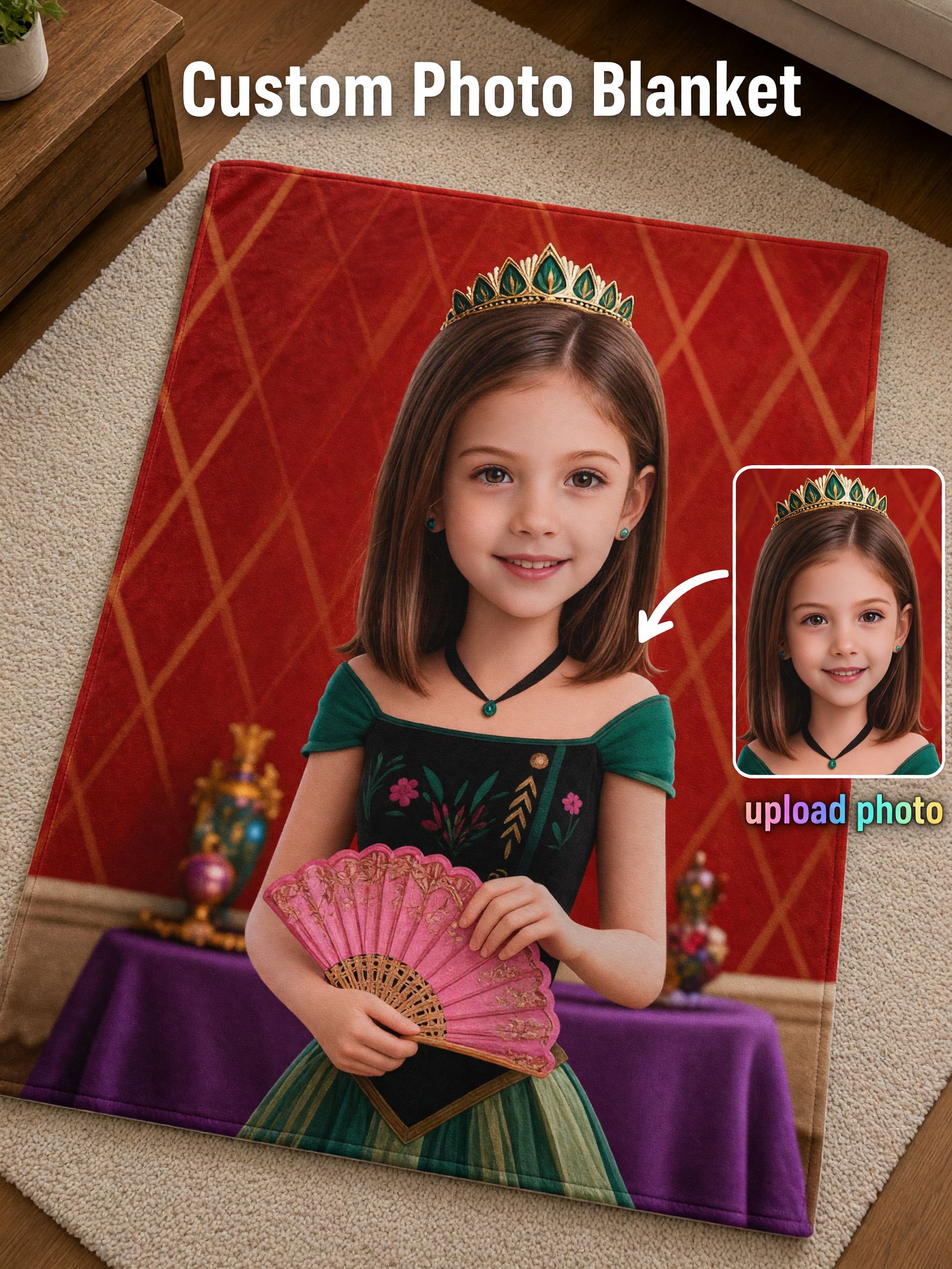 Custom Face Blanket Personalized Photo Princess Portrait Ultra Soft Cozy Flannel Throw Ideal Birthday Gift