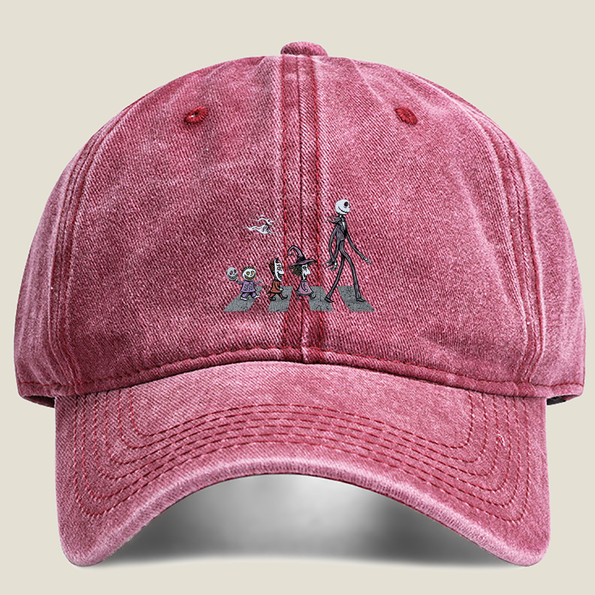 The Nightmares: Jack Skellington, Sally, Zero, and Friends Crossing the Street - Washed Denim - Baseball Cap