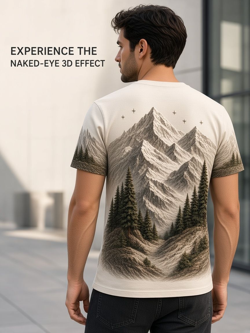 Mountain Explorer 3D Optical Illusion Graphic Tee Breathable Athletic Mesh T-Shirt Casual and Sports Wear
