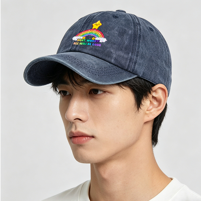 Men's Printed Washed Cap Rainbow Star Design 