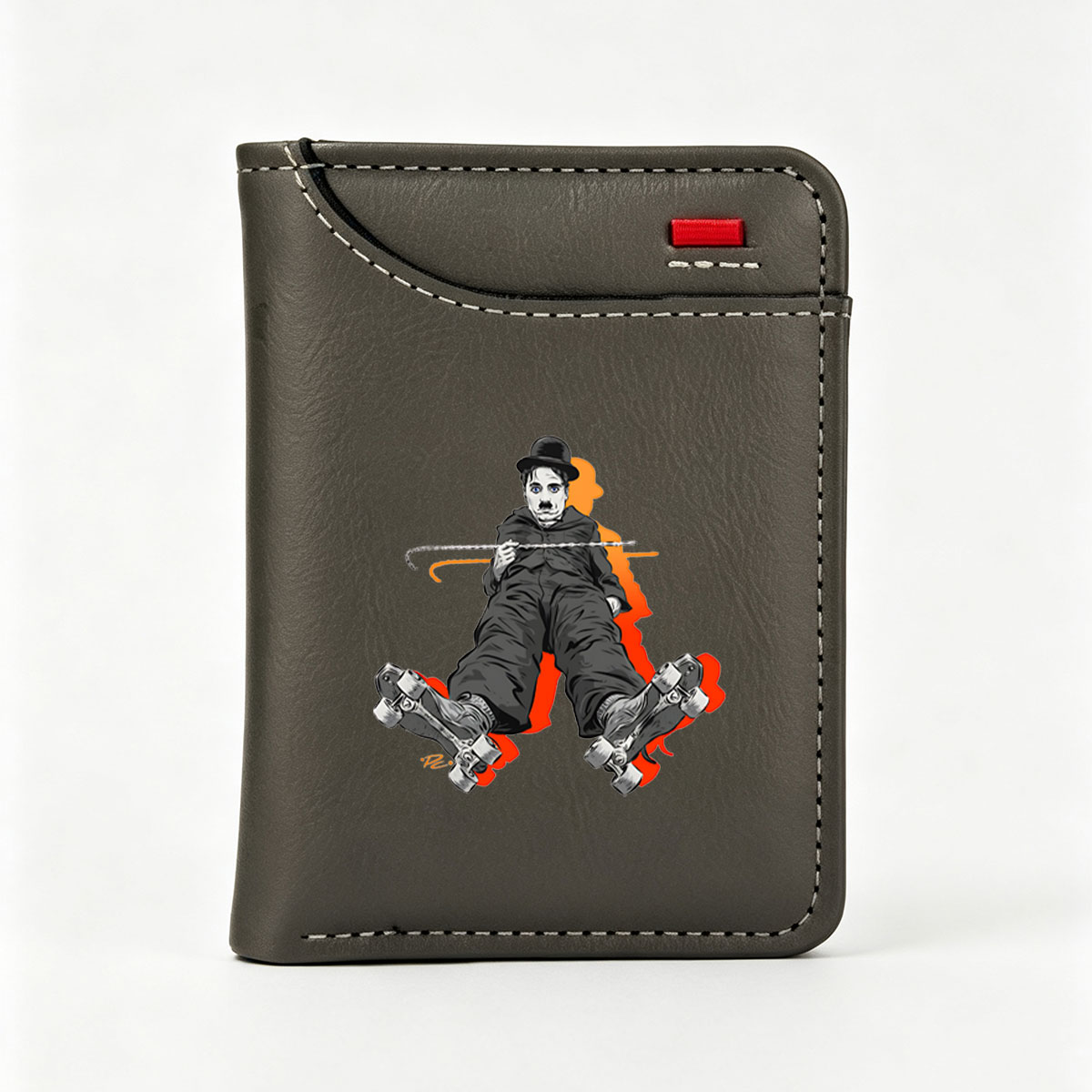 Charlie Chaplin on Roller Skates with Cane - Vertical Style Wallet
