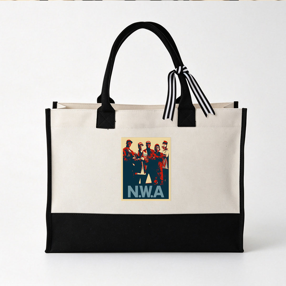 N.W.A. Members in Iconic Red and Black Style Poster - Canvas patchwork gift tote bag