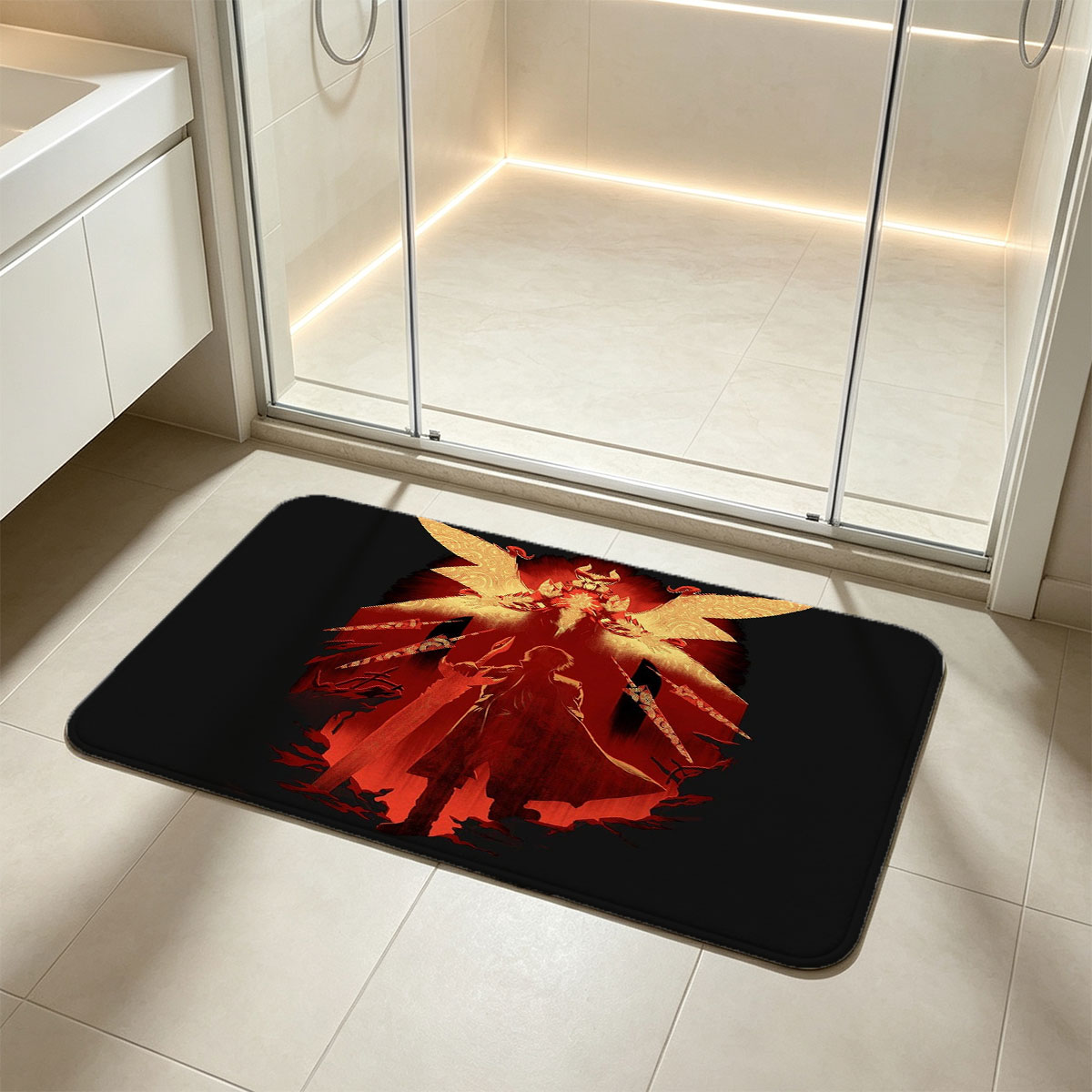 Demon King and Warrior: Shadow Duel in Crimson Realm - Flannel floor mat