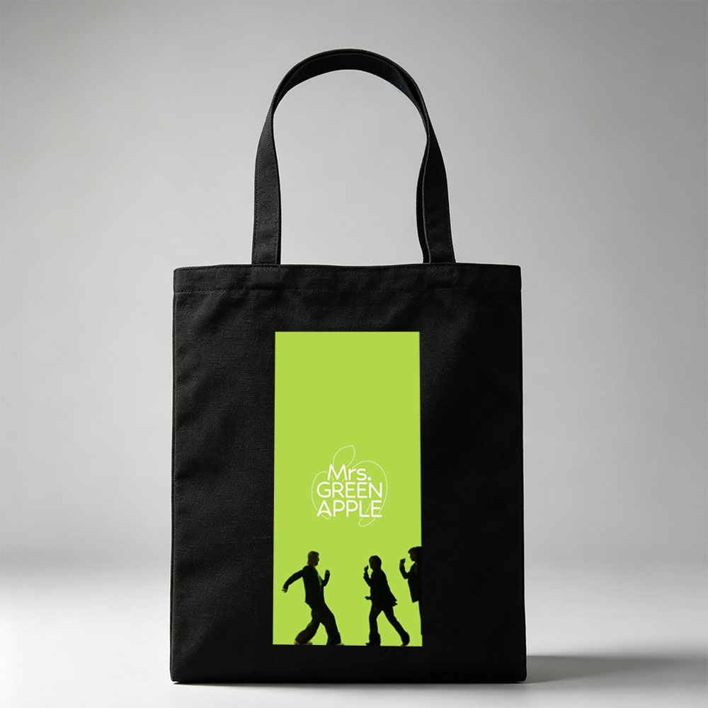 Mrs. GREEN APPLE Band Members Silhouettes Walking on Green Background - Canvas tote bags