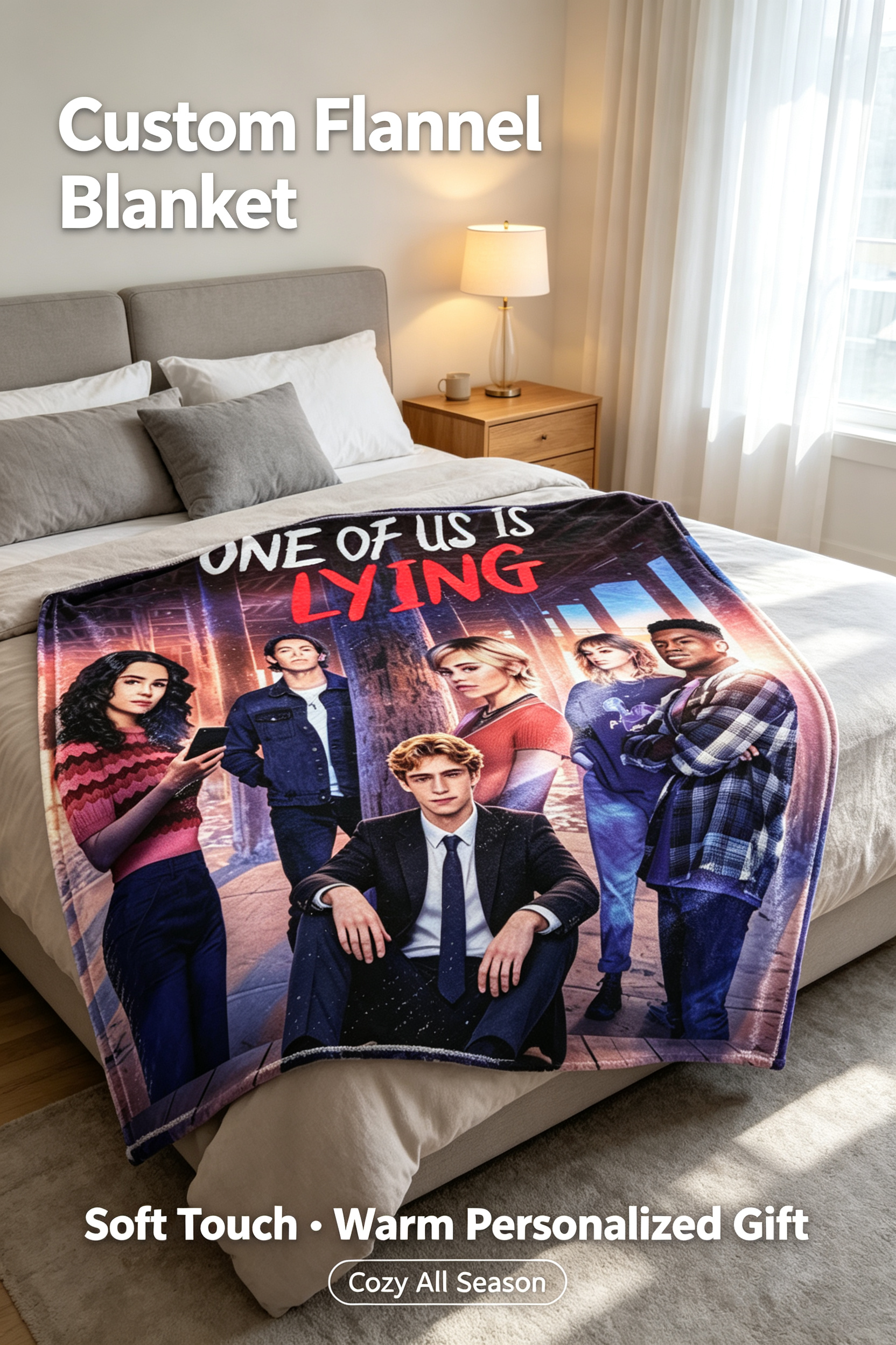 Custom Face Blanket One of Us Is Lying Flannel Blanket Perfect for Fans of the Series Ideal Gift or Giveaway for Teens and Young Adults