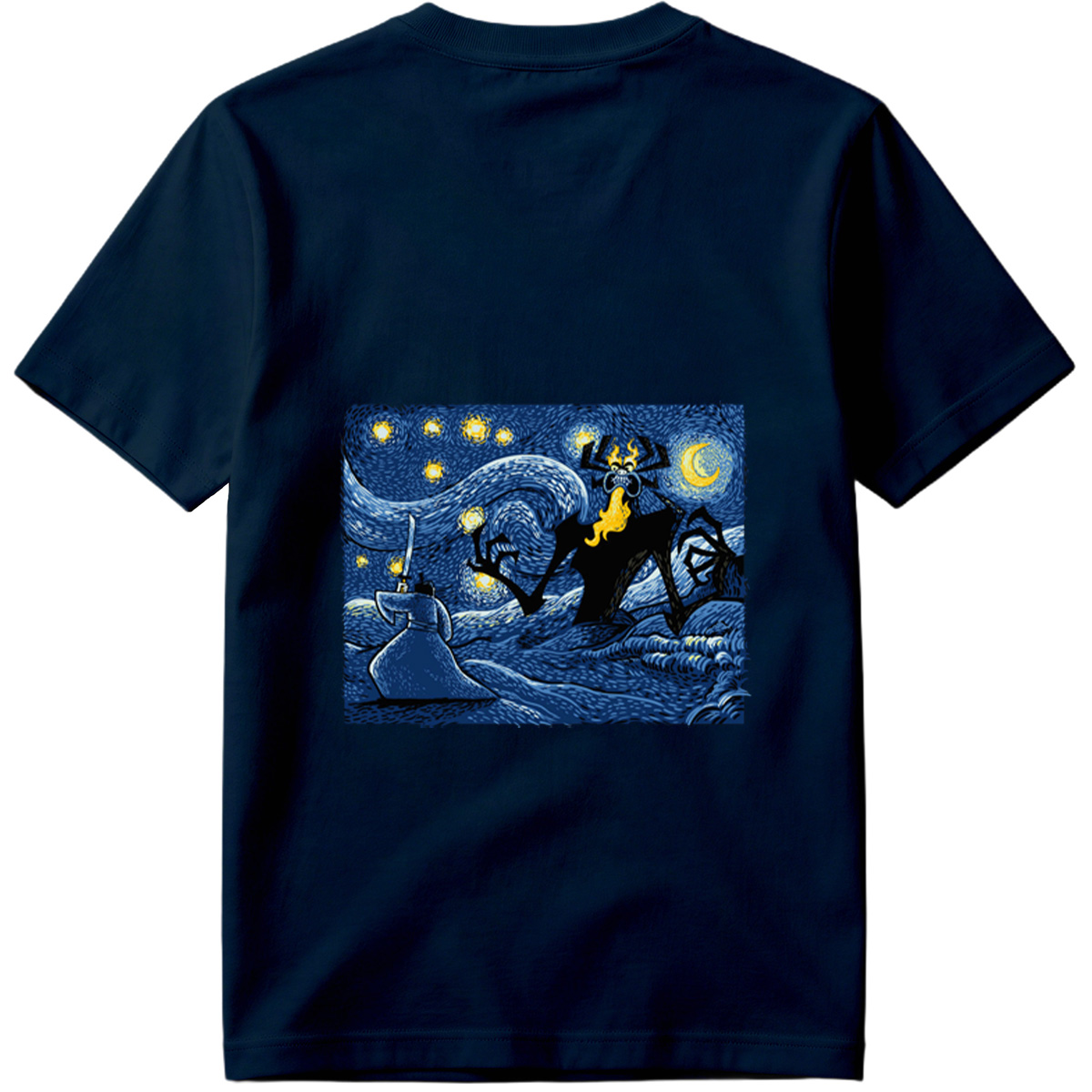 Samurai and Spider Demon in Starry Night - Tee