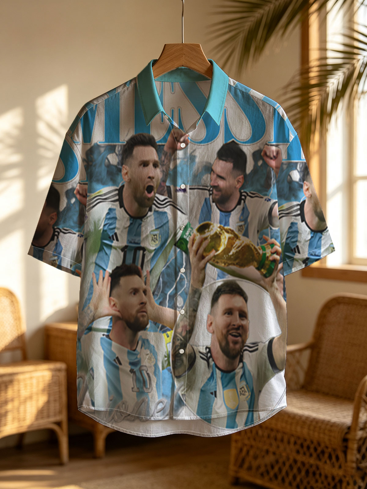 Lionel Messi Celebrates Argentina's Victory with the World Cup Trophy -  Shirt